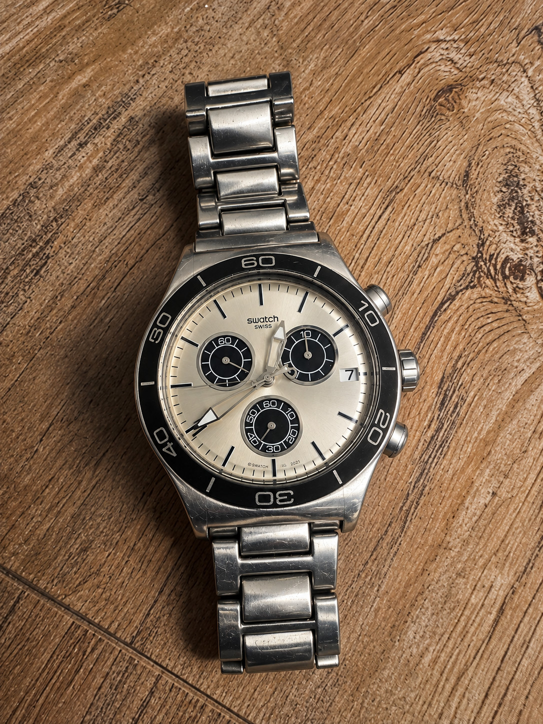 Panda Swatch Irony Chronograph Watch for Men.
