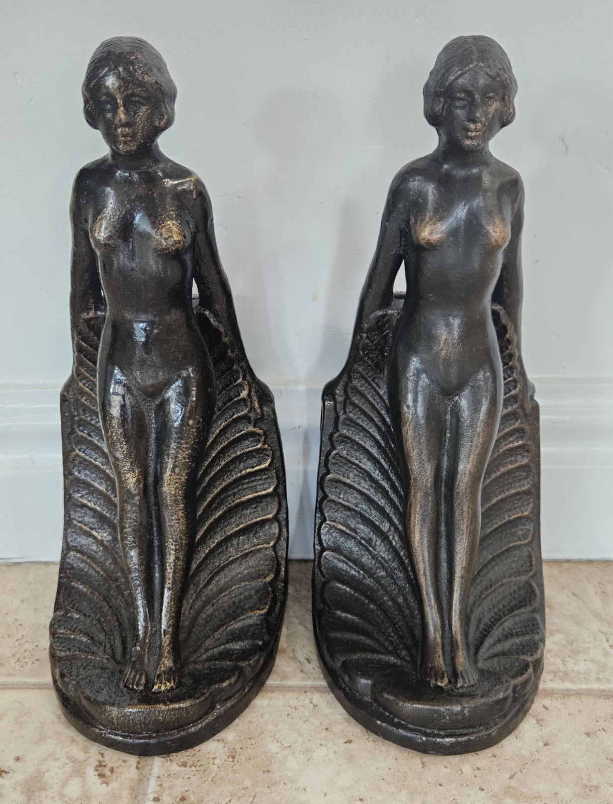 Stunning Pair of Elyse Bookends Cast Iron Bronze Finish Toscano Inc. Stunning Pair of Elyse Bookends Cast Iron Bronze Finish Toscano Inc.