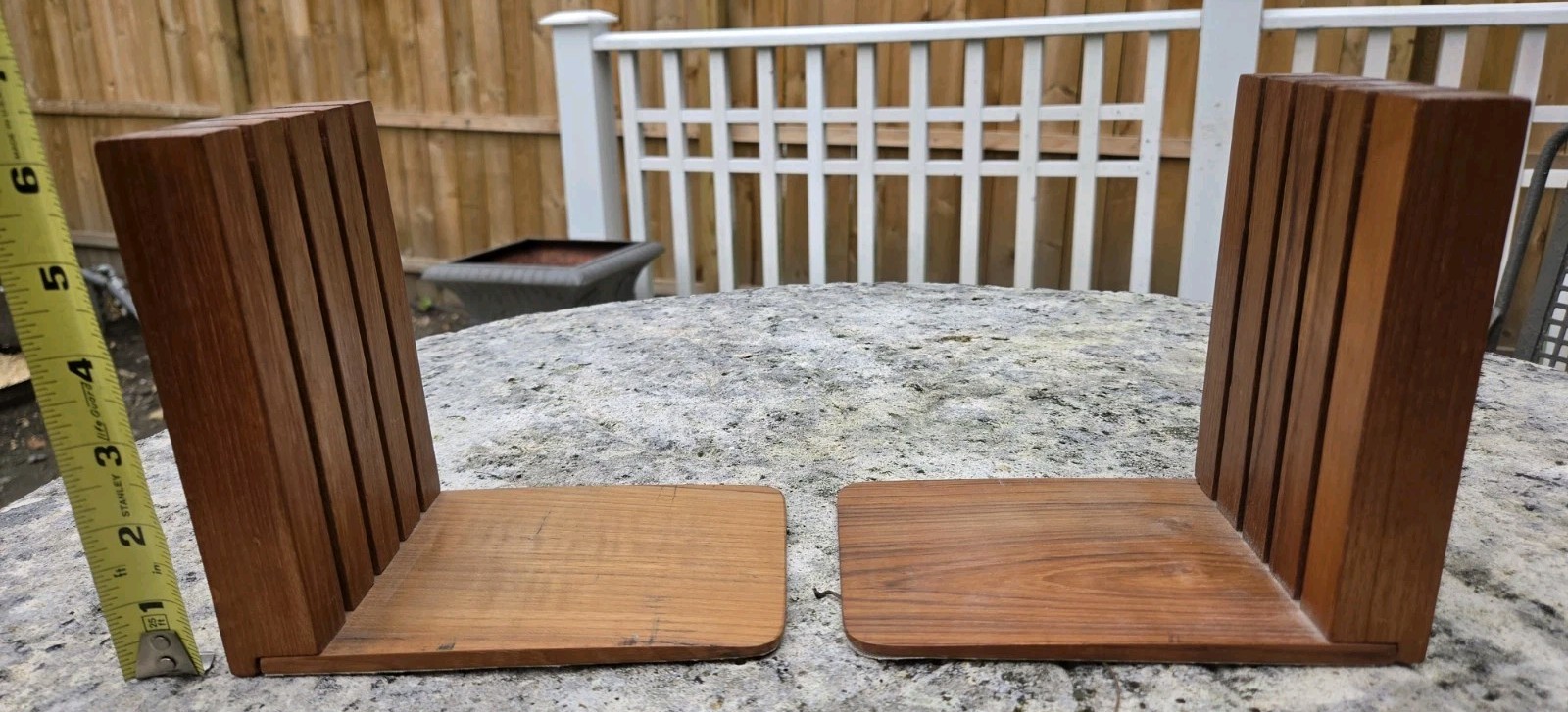 Vintage 1970s Teak Wood Bookends Pair MCM Slat Danish Modern Thailand Vintage 1970s Teak Wood Bookends Pair MCM Slat Danish Modern Thailand