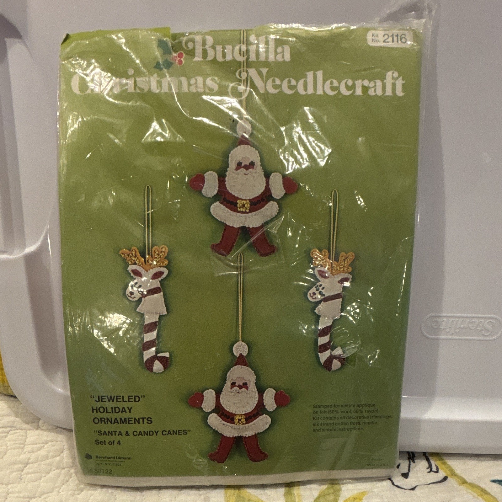 Vintage Bucilla Kit 2116 Jeweled Christmas Ornaments “Santa & Candy Canes”
