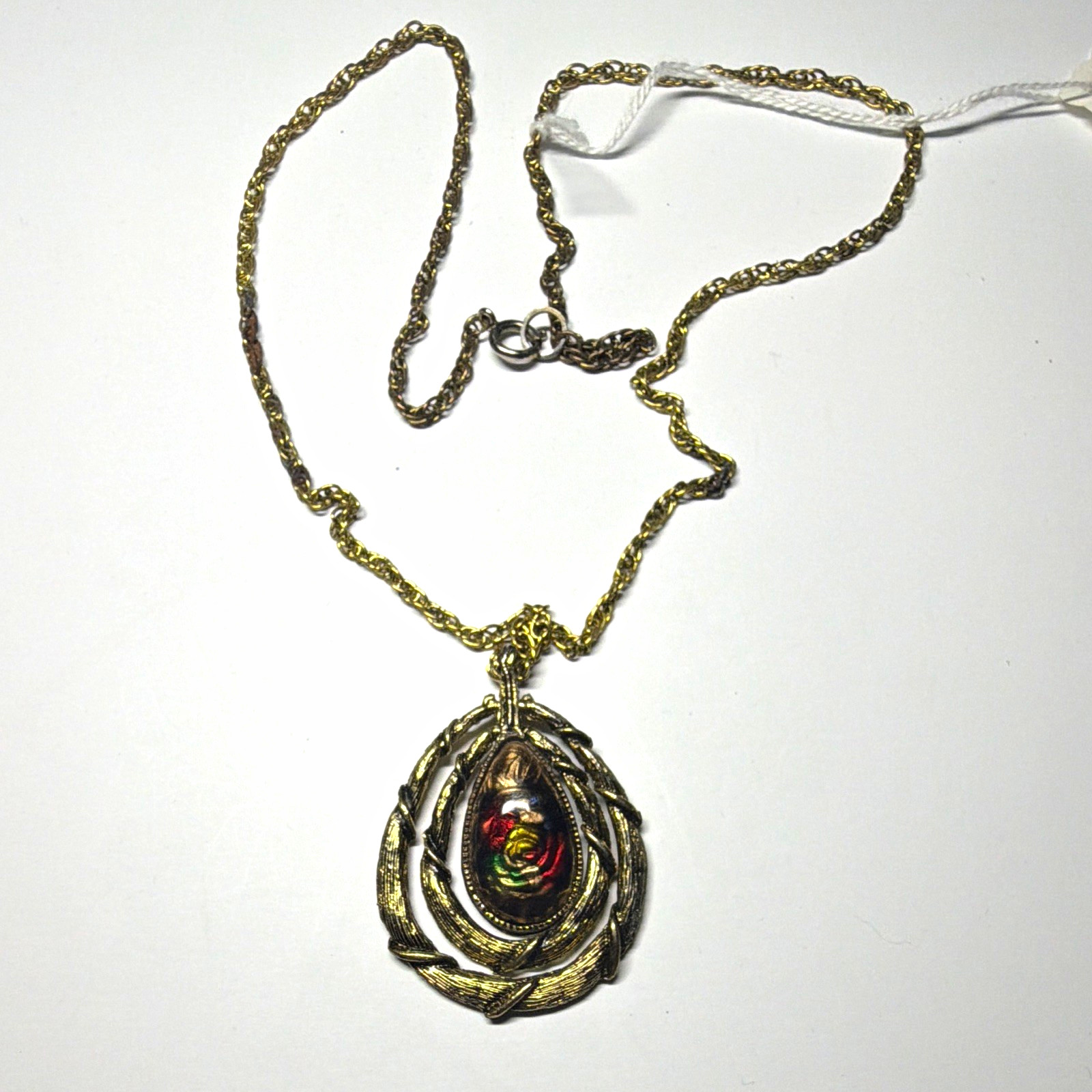 Vintage Signed OFO Gold Tone Necklace Floral Cabochon 1950s Vintage Signed OFO Gold Tone Necklace Floral Cabochon 1950s