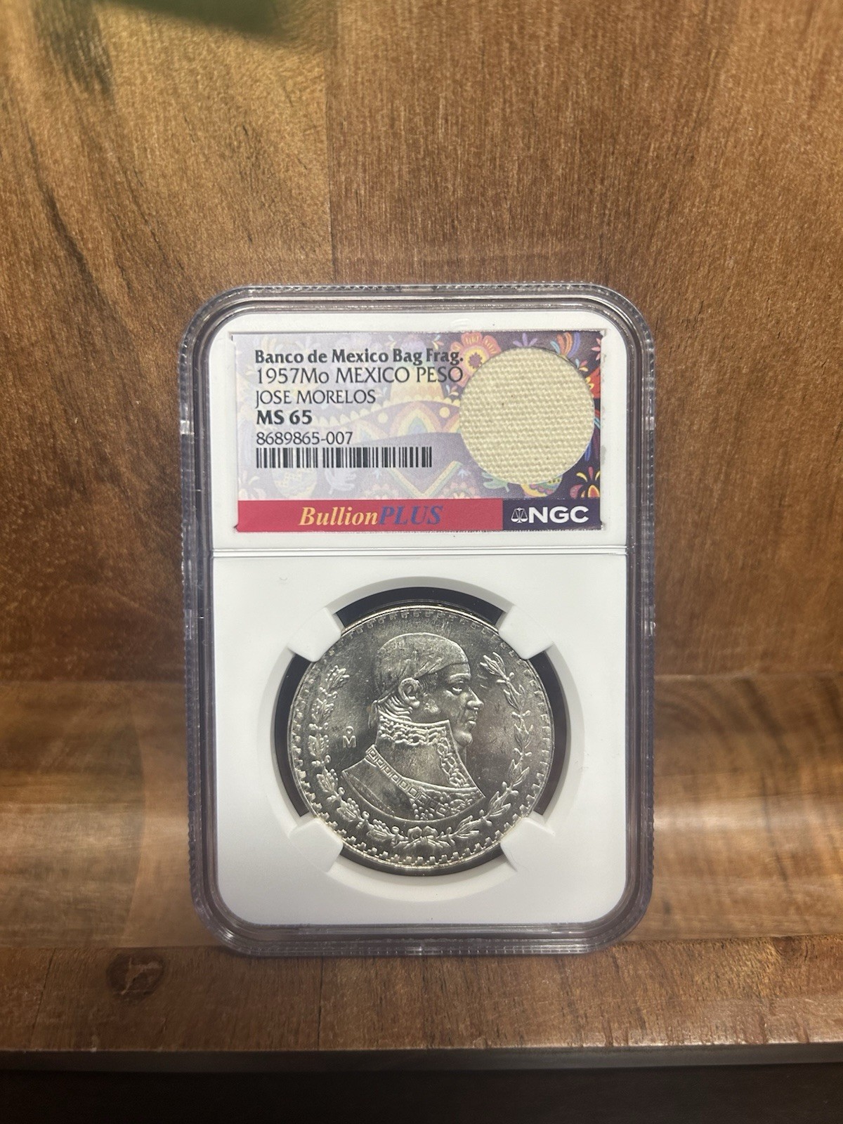 1957 Mo Mexico 1 Peso Jose Morelos Silver NGC MS65 Cert 8689865-007 KM459 1957 Mo Mexico 1 Peso Jose Morelos Silver NGC MS65 Cert 8689865-007 KM459