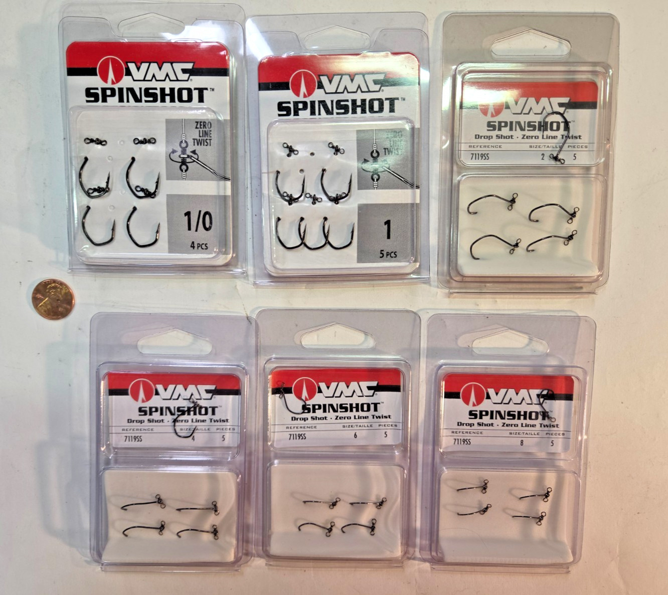 6 Pkg VMC Spinshot Drop Shot Hooks 7119SS Black Nickel Sizes 1/0 1 2 4 6 8, NOS