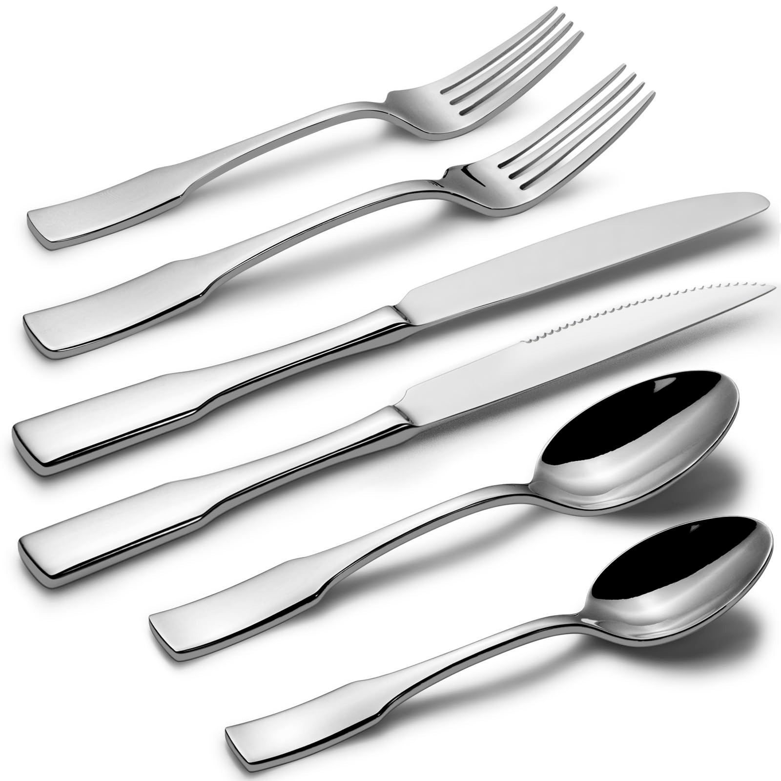 48-Piece Stainless Steel Silverware Set for 8, Mirror Polished Cutlery & Steak K