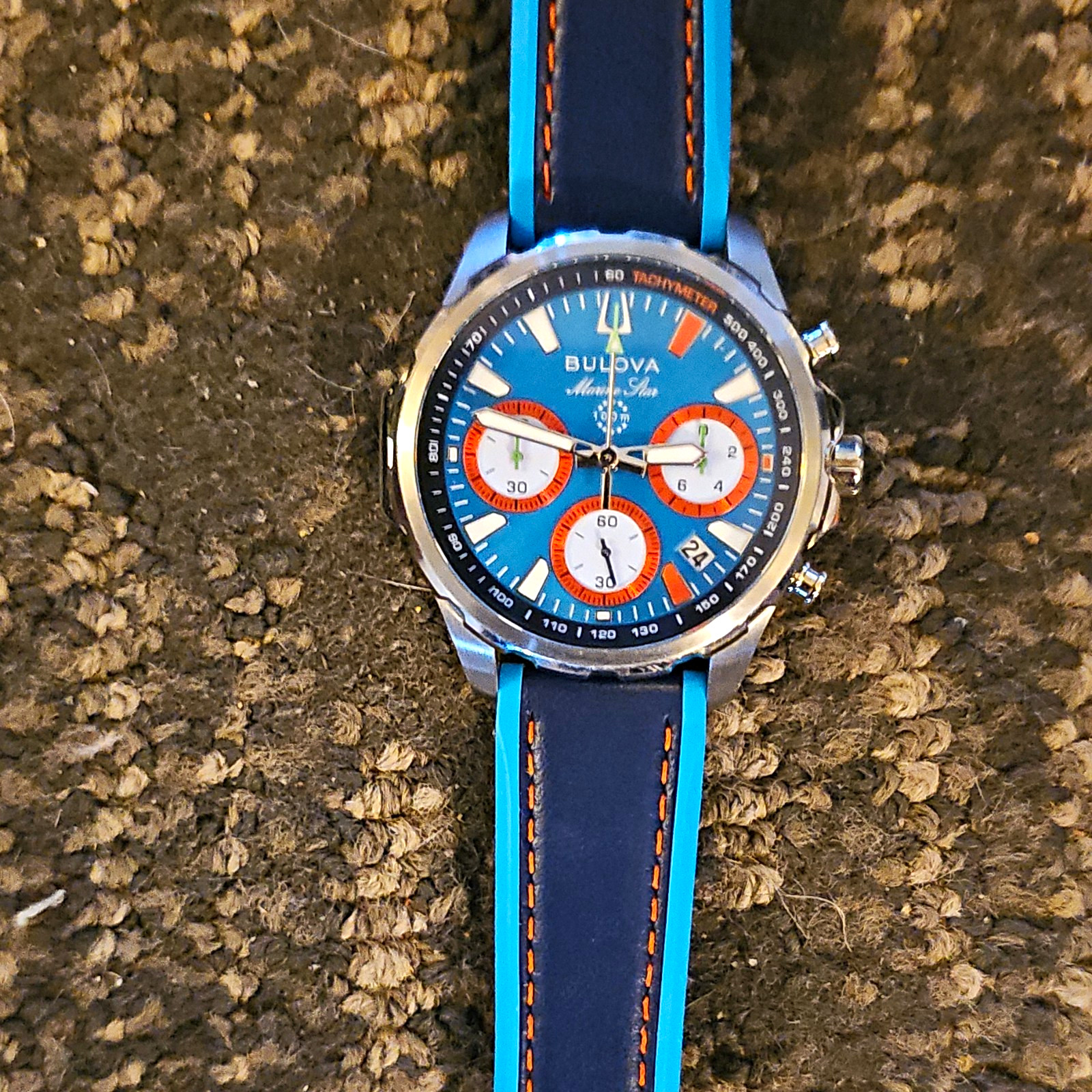 Bulova Marine Star Men\'s Quartz Chronograph Tachymeter Date Blue 43mm Watch