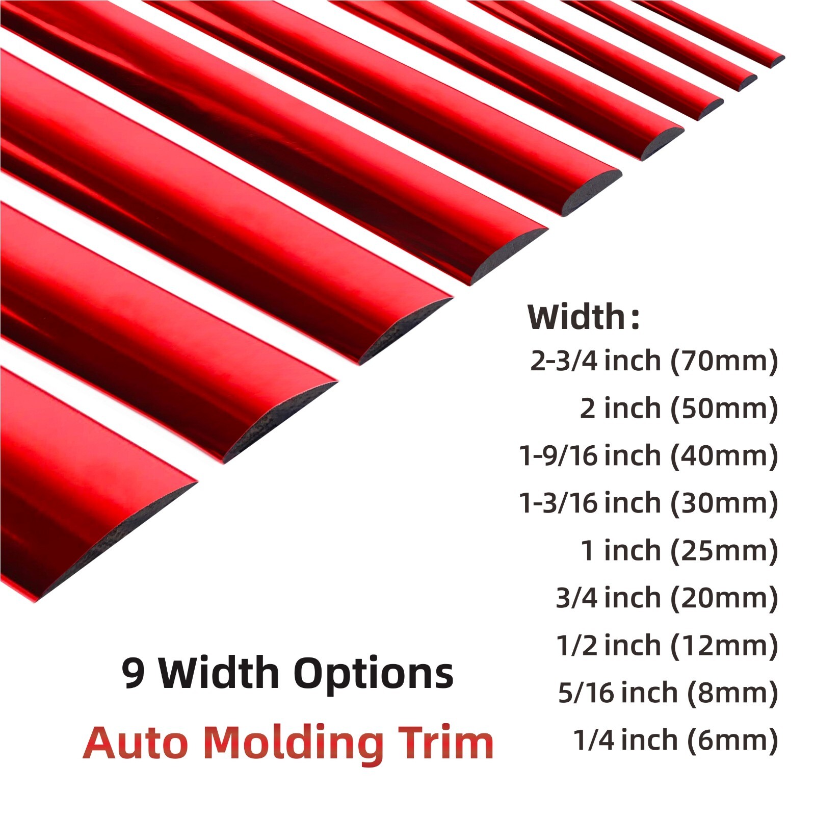 6mm-70mm Chrome Red Car Door Body Bumper Strip Exterior Molding Trim 5-50FT