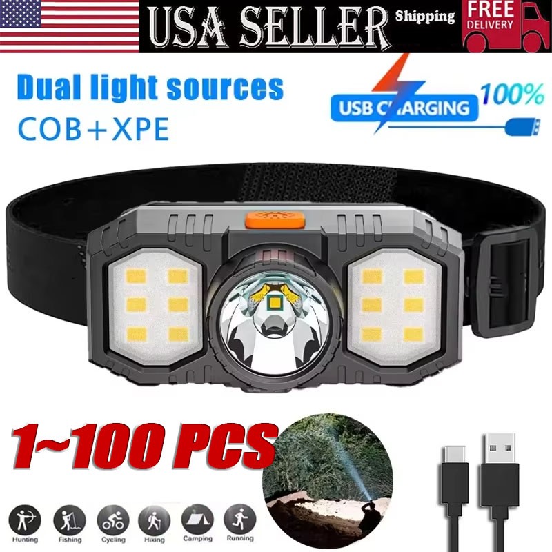 XPE+COB LED Powerful Headlamp USB Rechargeable Camping Head Light Adjustable Lot XPE+COB LED Powerful Headlamp USB Rechargeable Camping Head Light Adjustable Lot