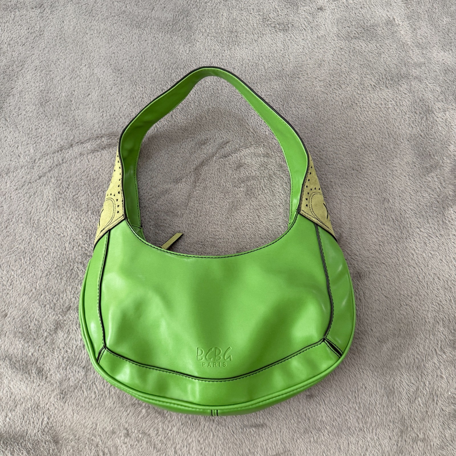 Vintage 90s Y2K BCBG Paris Lime Green Shoulder Bag Purse Faux Leather Hobo Vintage 90s Y2K BCBG Paris Lime Green Shoulder Bag Purse Faux Leather Hobo