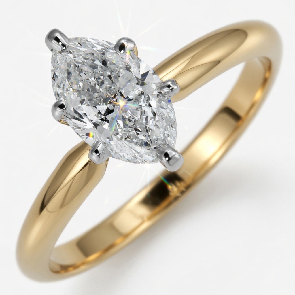 1.5 Ct Marquise Lab Grown Diamond E/VS 14K Yellow Gold Solitaire Engagement Ring