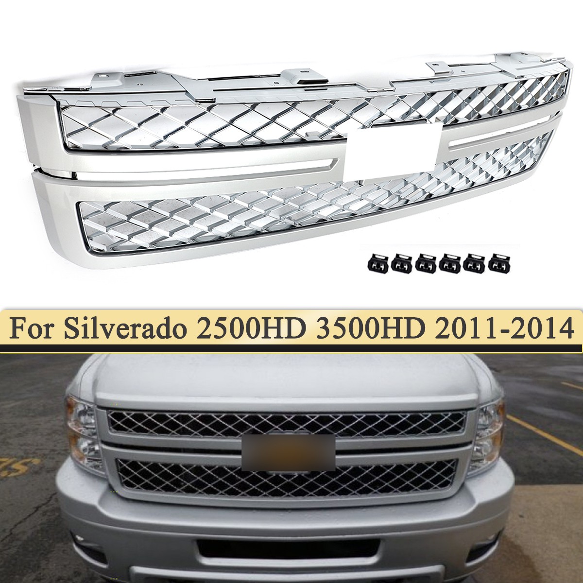 Silver Ice Metallic Front Bumper Grille For 2011-14 Chevy Silverado 2500/3500HD