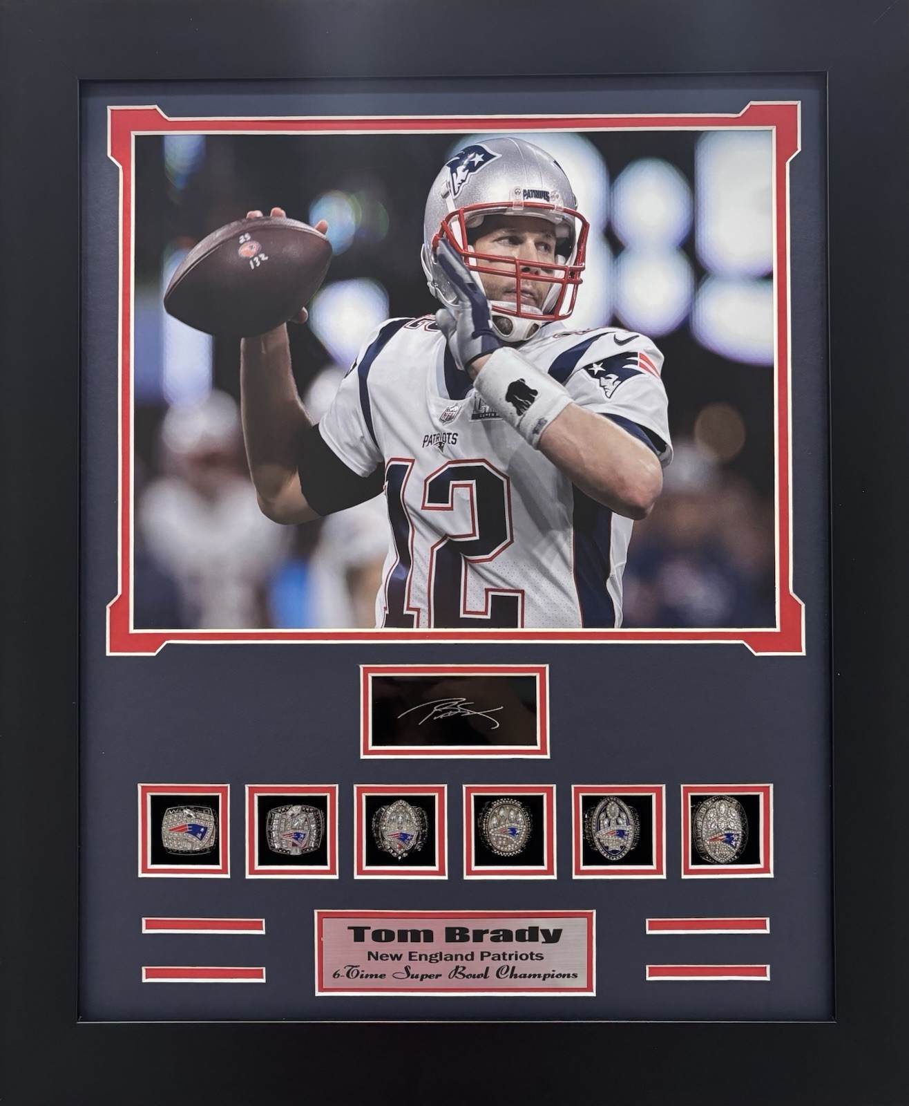 Tom Brady New England  6 Time Super Bowl Champion Ring Frame