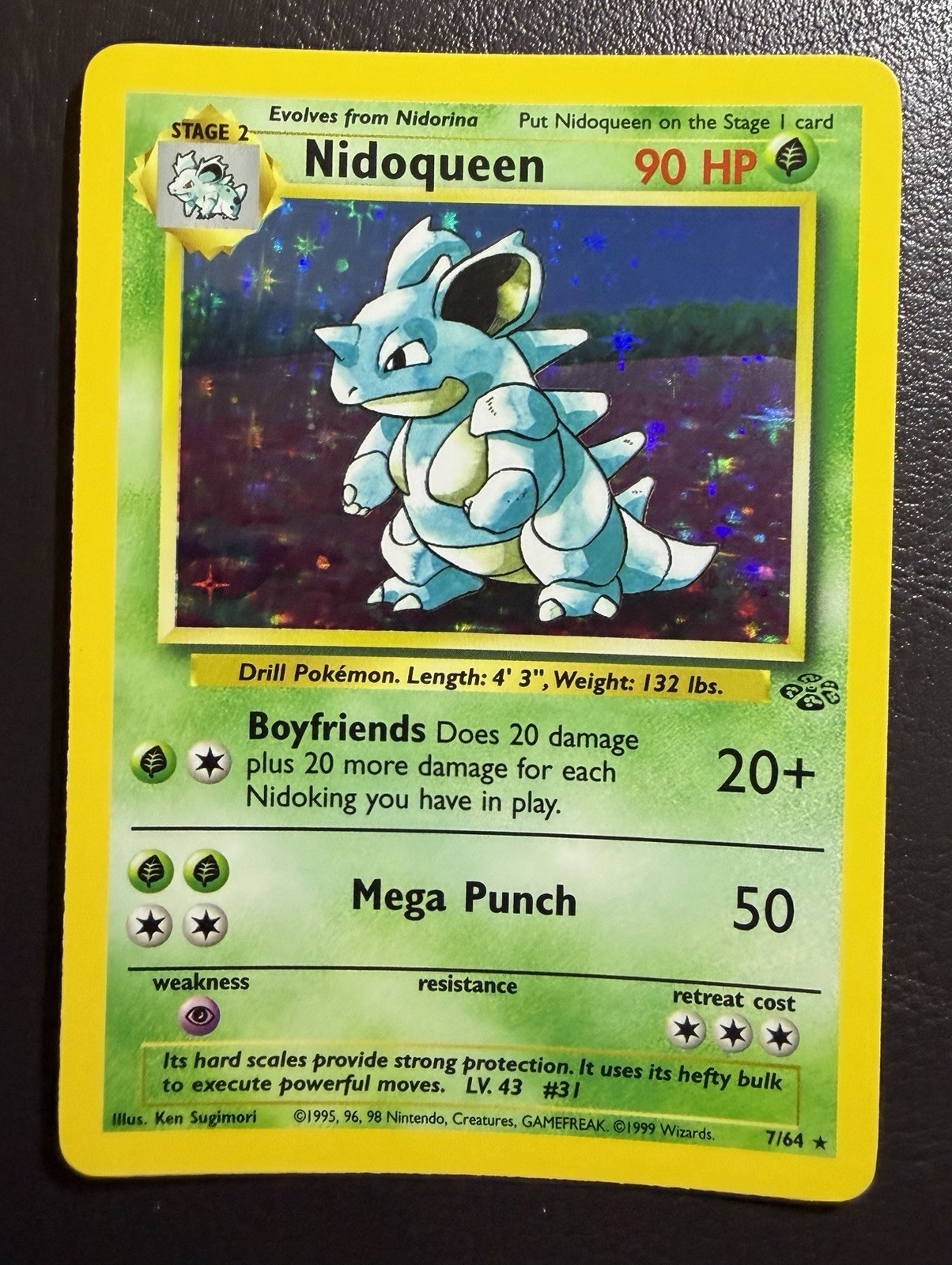 1999 Vintage Pokemon TCG Nidoqueen 7/64 Jungle Holo Rare