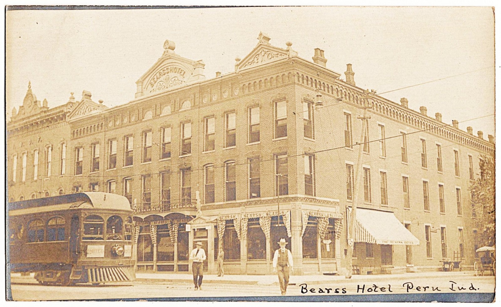 real photo Peru IN - Bearss Hotel train trolley mailed 1908 antique pc RPPC real photo Peru IN - Bearss Hotel train trolley mailed 1908 antique pc RPPC