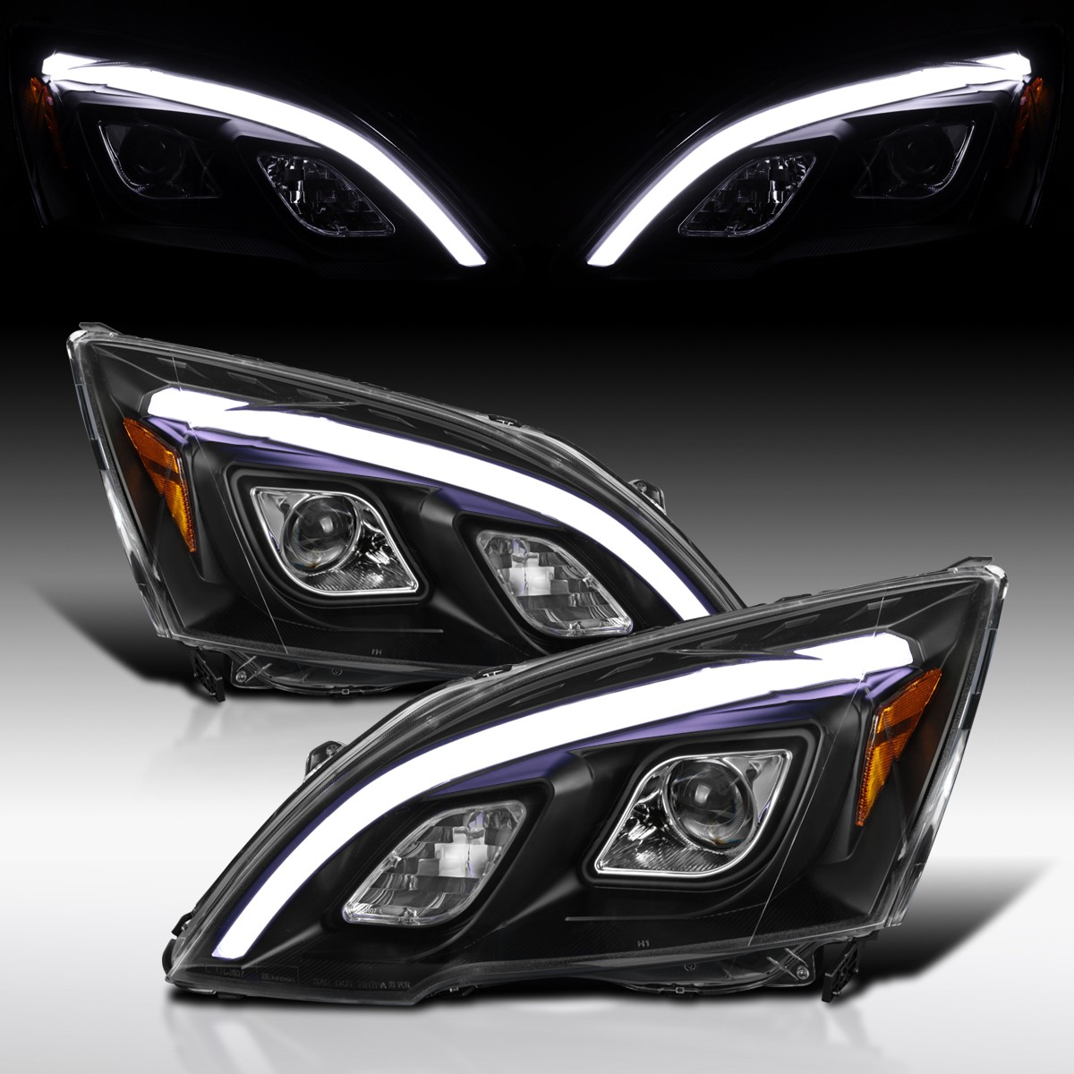 Fit 2007-2011 Honda CRV Black LED Bar Projector Headlights Lamp Left+Right 07-11