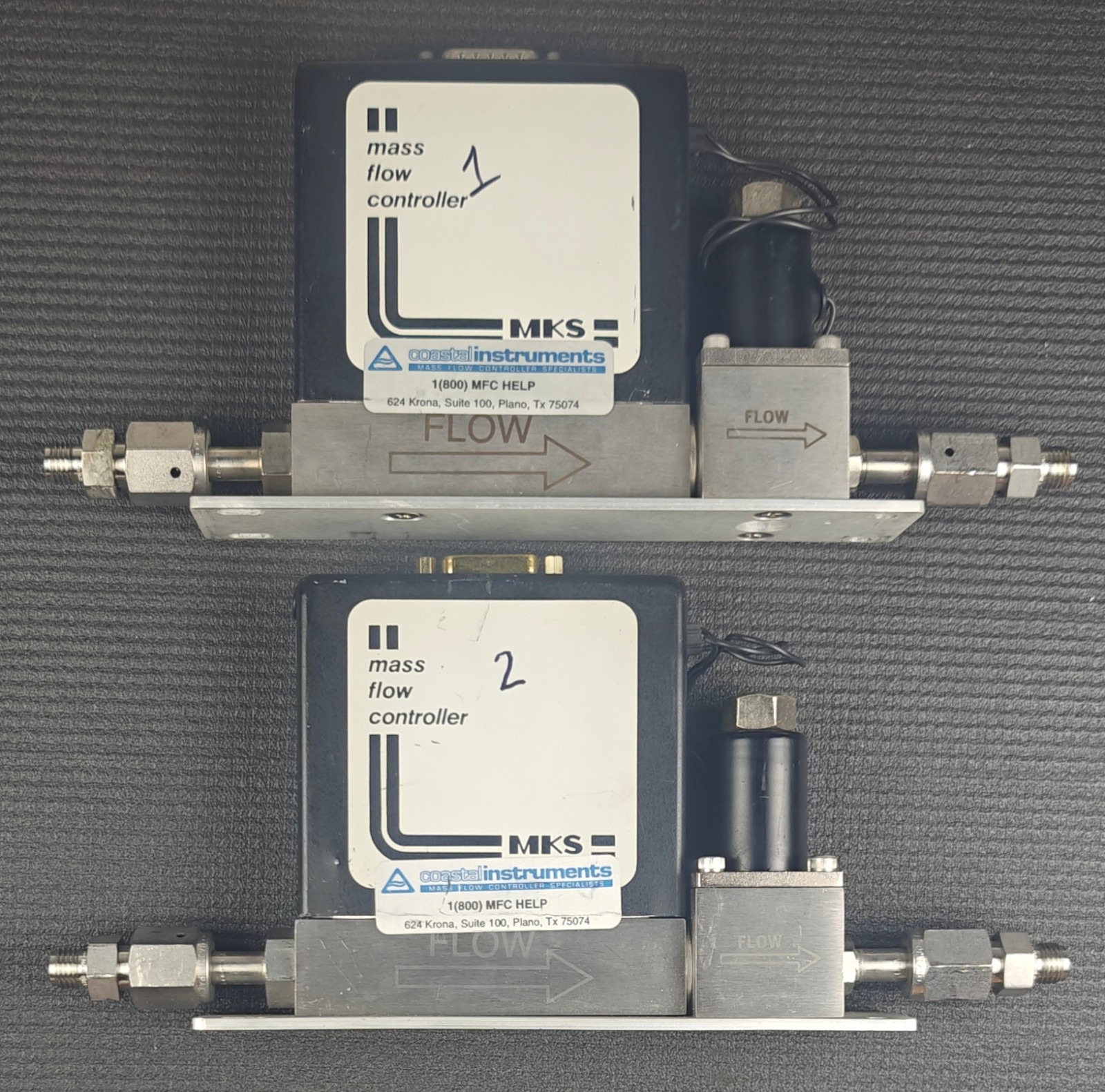 MKS Instruments 1259B Mass Flow Controller PAIR (2) — 100 SCCM N₂ — 0–5 VDC