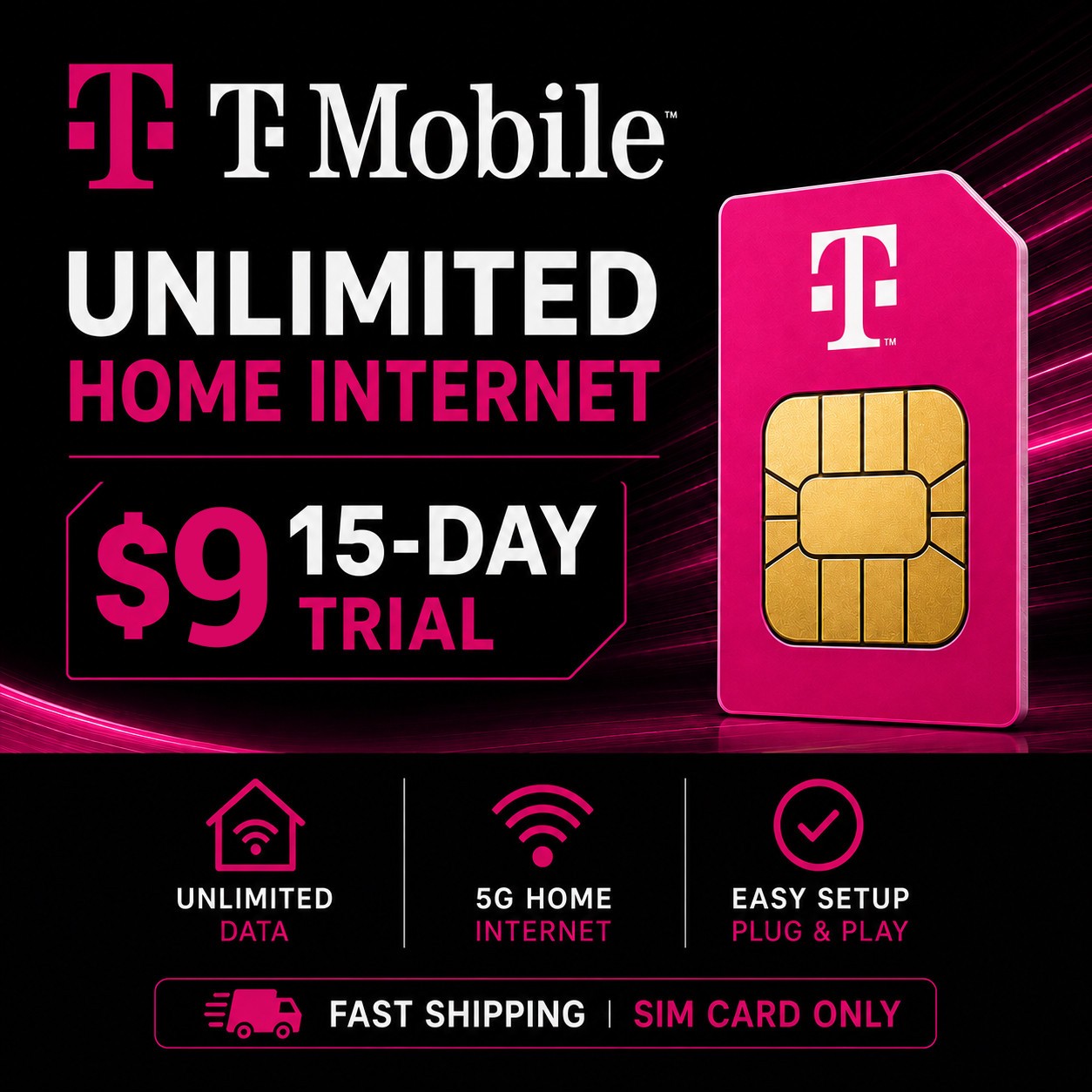 T-Mobile Unlimited 5G 4G LTE Internet Trial SIM Card 9 Home WiFi Ready Hotspot