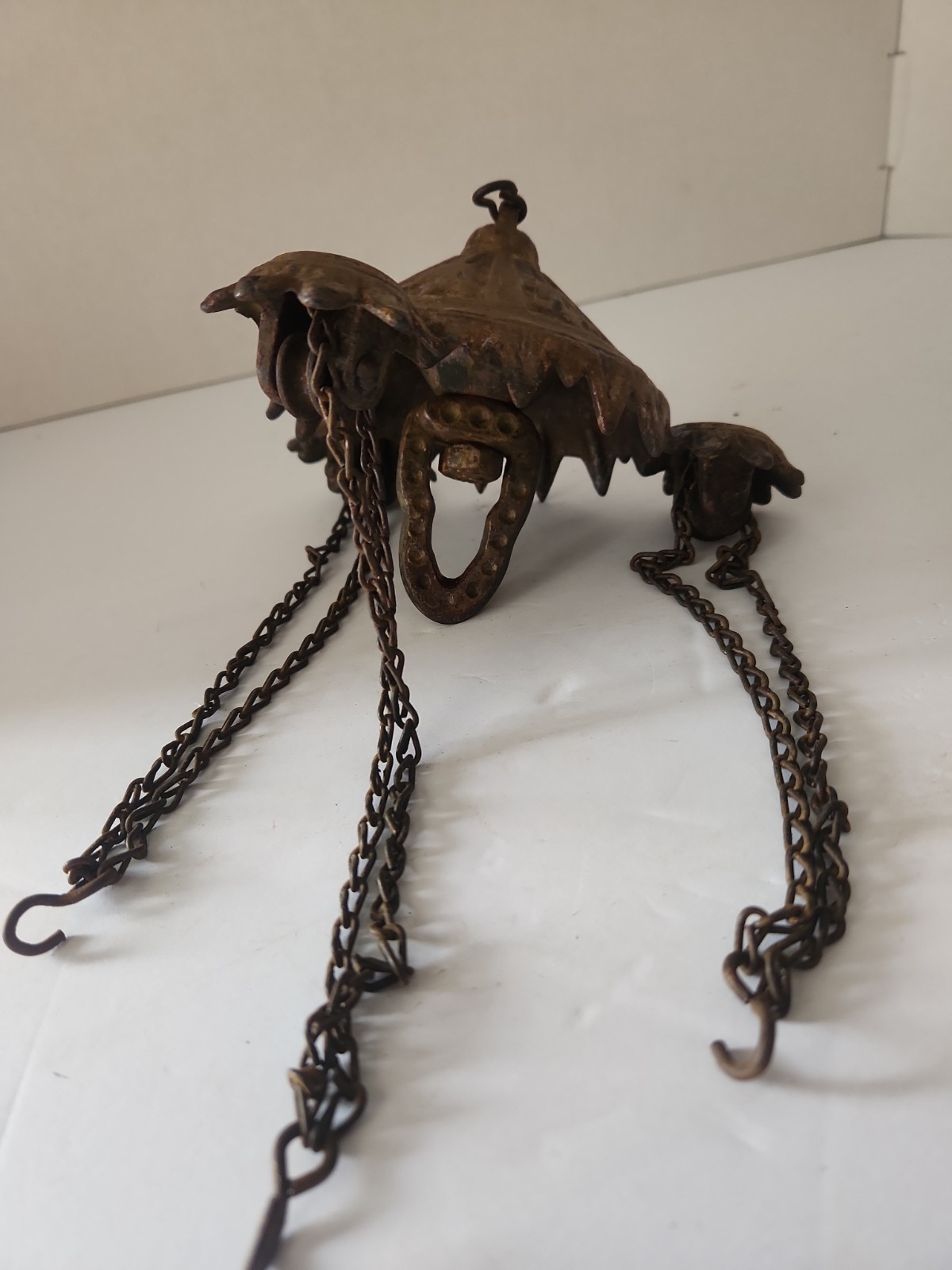 Victorian Cast Iron Hanging Oil Lamp Triple Pulley Bradley And Hubbard