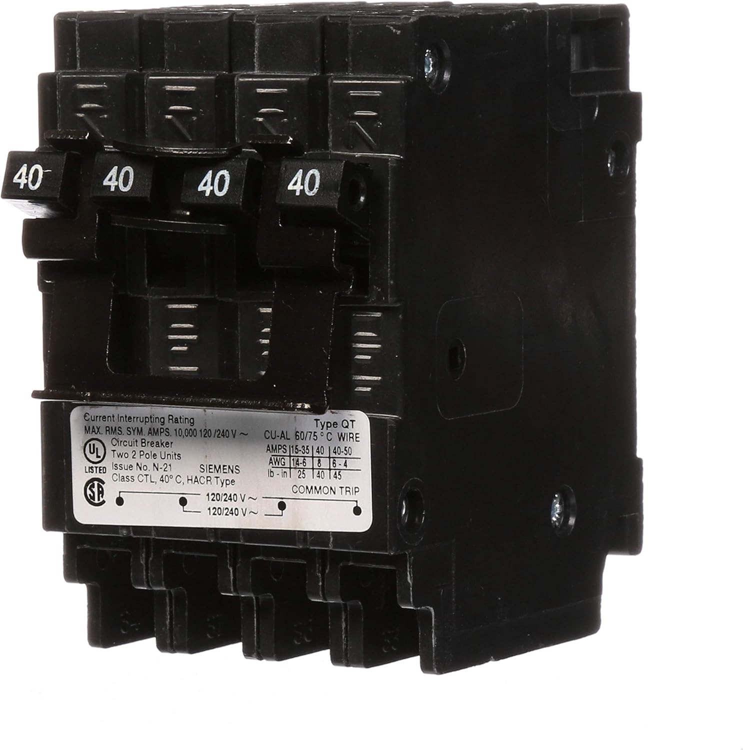SIEMENS Q24040CT2 Molded Case Circuit Breaker~40 Amp~2 Pole~240 Volts
