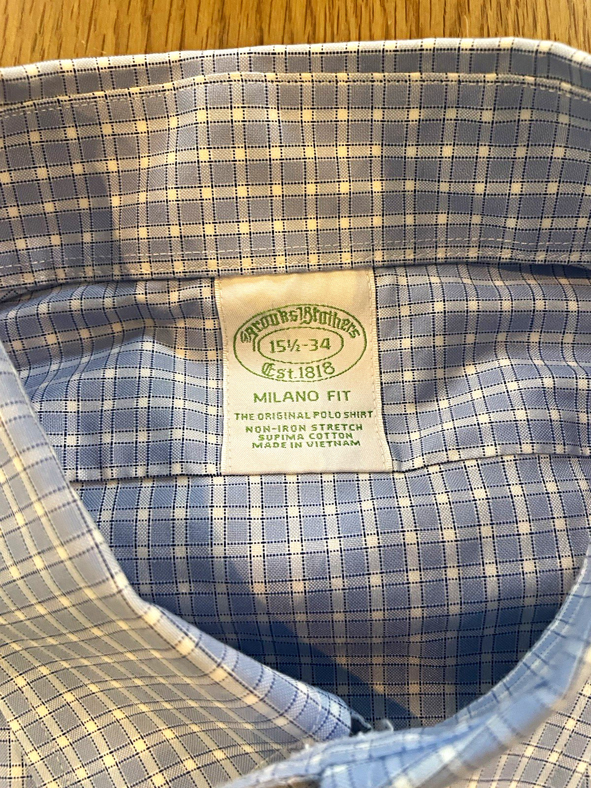 Brooks Brothers Milano Fit Non-Iron Shirt Blue/White Check 15 3/4-34 Brooks Brothers Milano Fit Non-Iron Shirt Blue/White Check 15 3/4-34