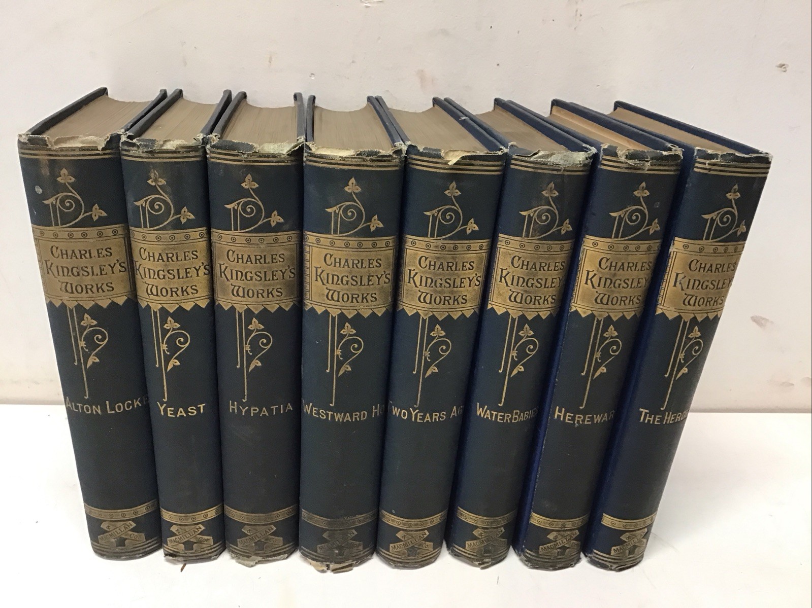 1889 Charles Kingsley\'s Works in Eight Matching Volumes, Macmillan&Co Blue Cloth