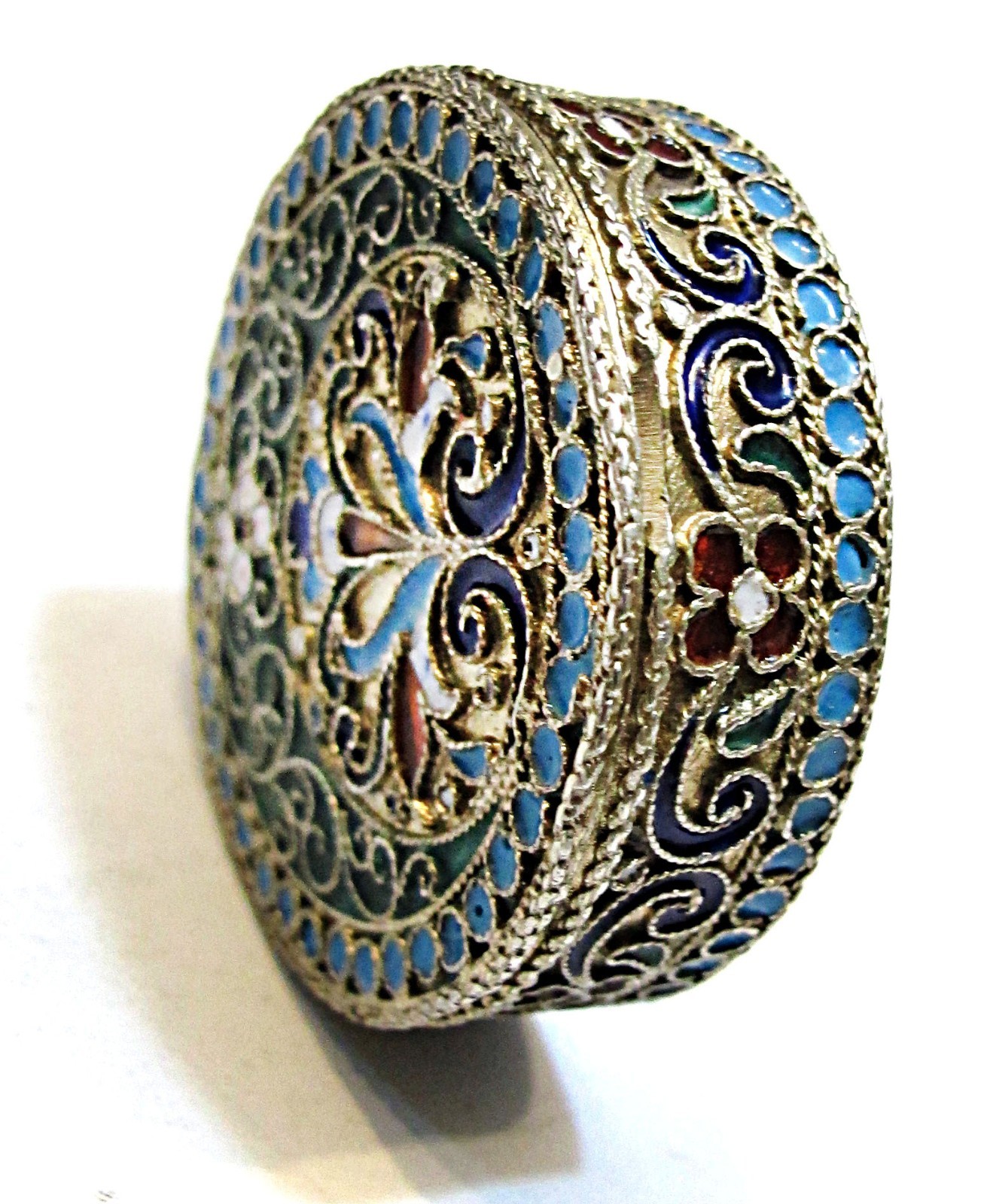 ANTIQUE RUSSIAN 84 SILVER ENAMEL PILL BOX COMPACT RUSSIA ANTIQUE RUSSIAN 84 SILVER ENAMEL PILL BOX COMPACT RUSSIA