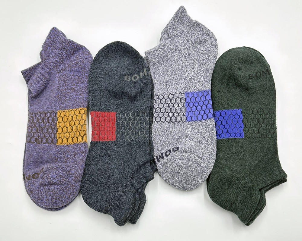 BOMBAS 4 pairs Men\'s honeycomb Marl Ankle Socks Cushion Size Large 4 Colors Mix
