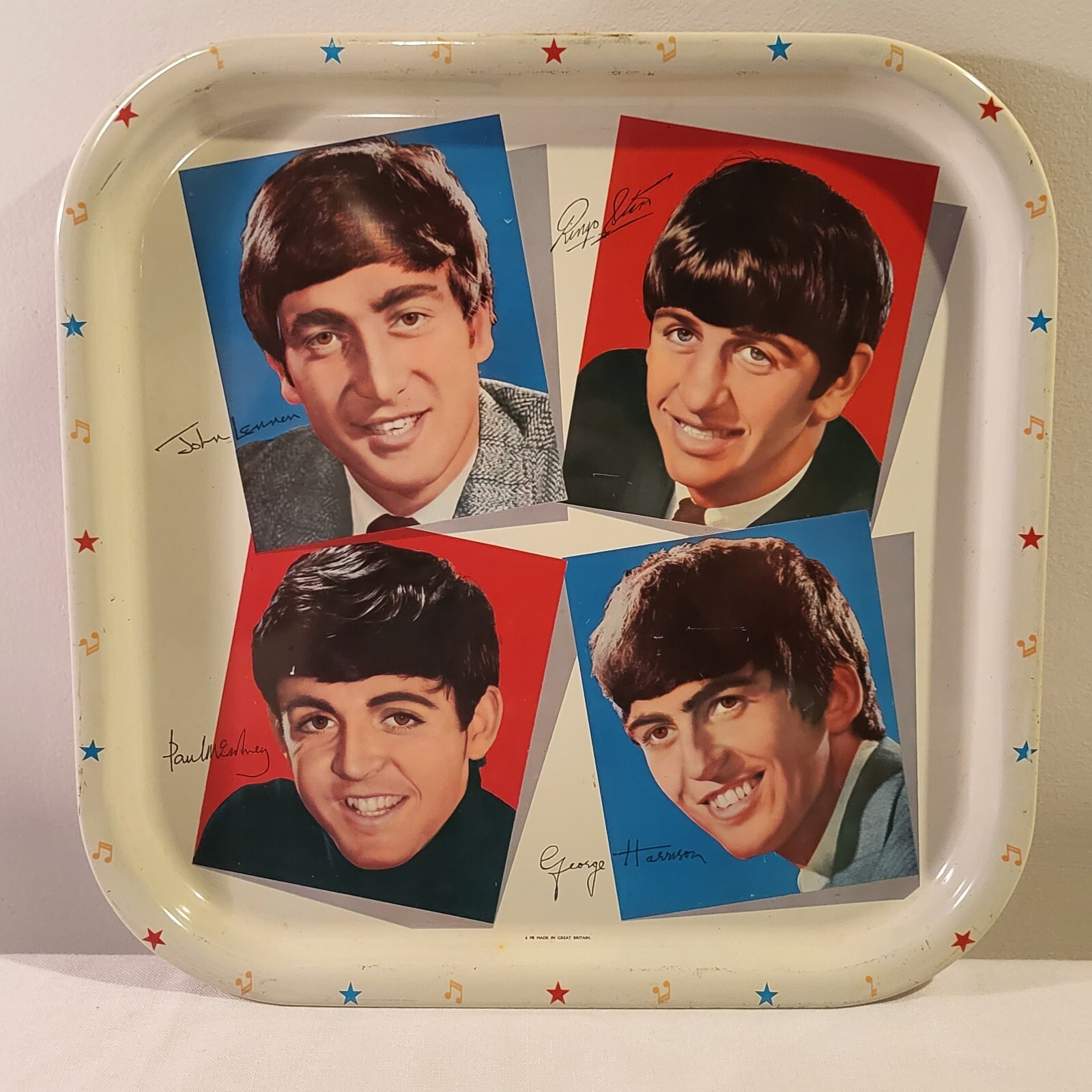 Vintage 1964 The Beatles Metal Tray Worcester Ware w/seal Made In Great Britain 