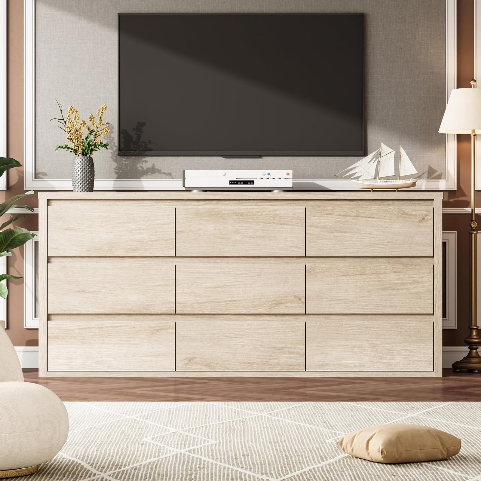 9 Drawer Dresser Handle Free Wood Chest of Drawers, Large Modern Storage Cabinet 9 Drawer Dresser Handle Free Wood Chest of Drawers, Large Modern Storage Cabinet