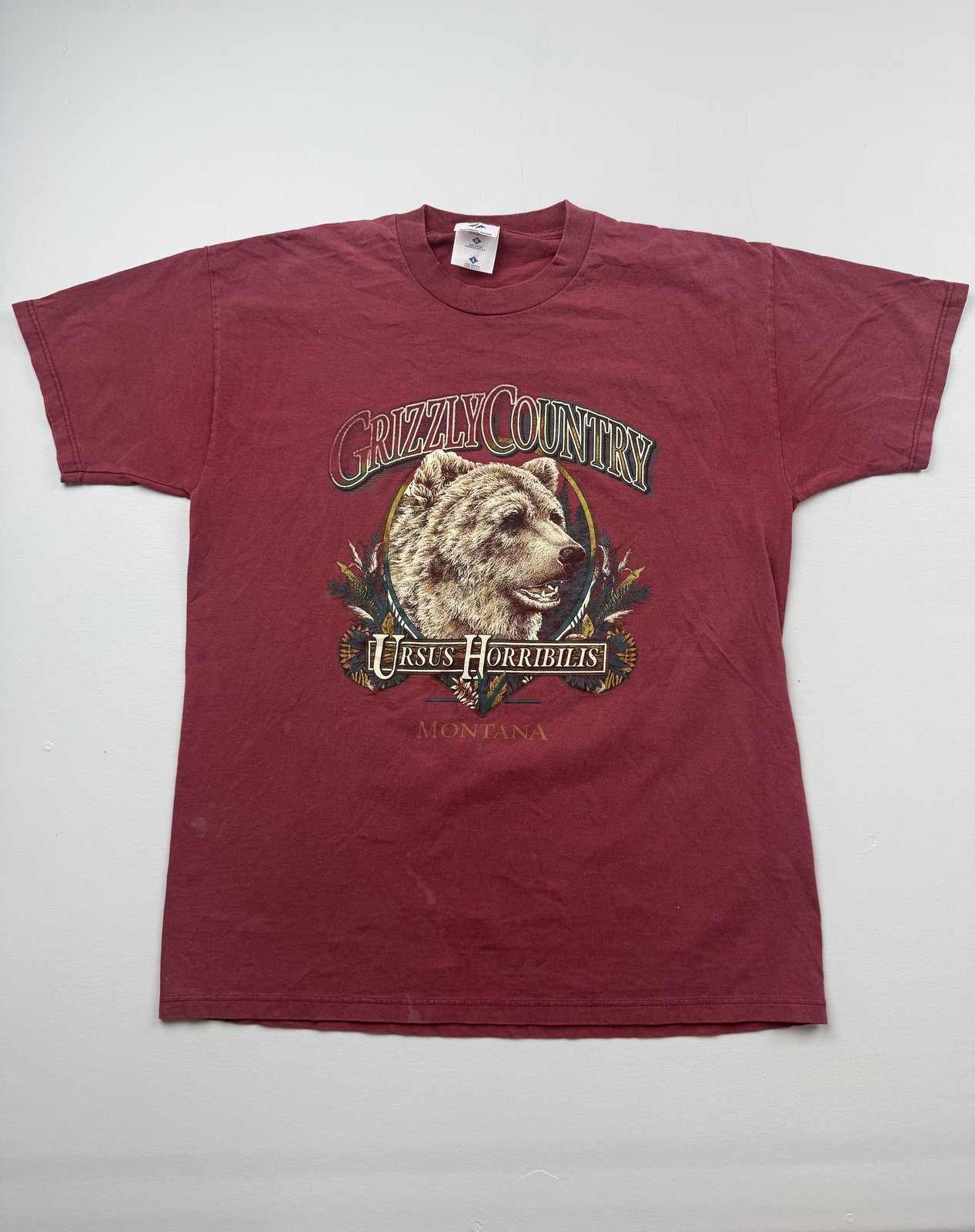 Vintage Jerzees Shirt Mens Large Red Grizzly Country Bear Graphic Tee USA VTG