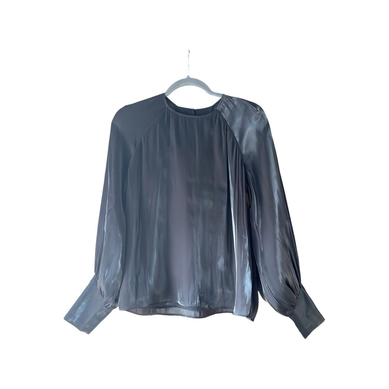 Express Shiny Balloon-Sleeve Blouse - Charcoal
