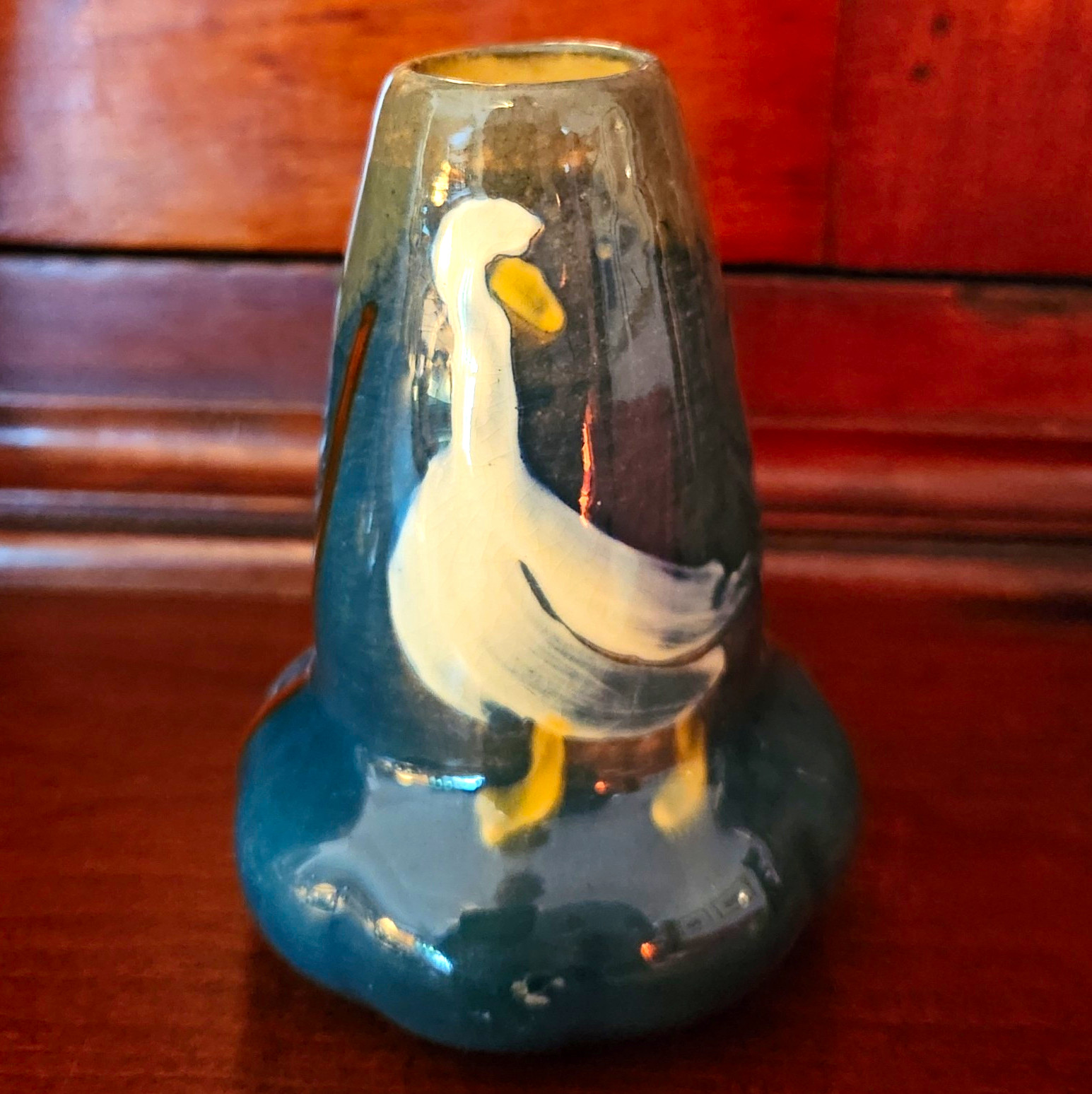Weller Pottery Rhead Faience Birdimal Vase Duck Design 3 5/8\ Weller Pottery Rhead Faience Birdimal Vase Duck Design 3 5/8\