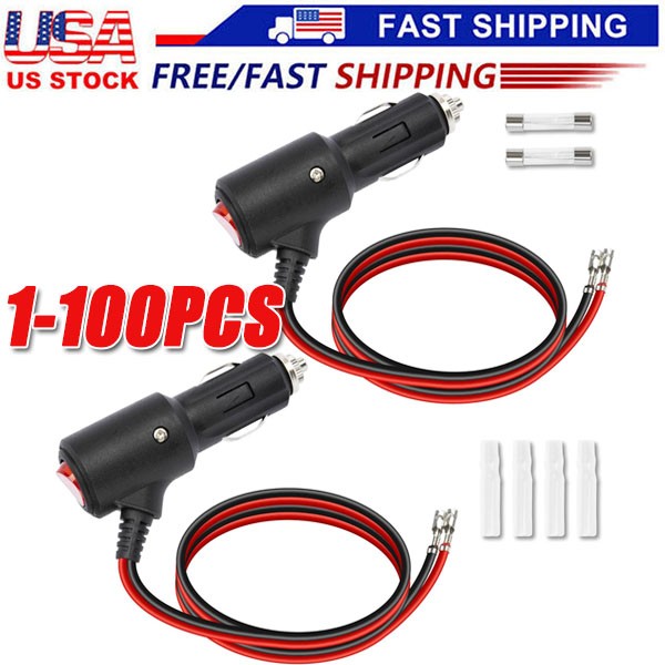12-24V Fused LED Car Cigarette Lighter Plug Socket Cable Adapter w/ Switch Lot