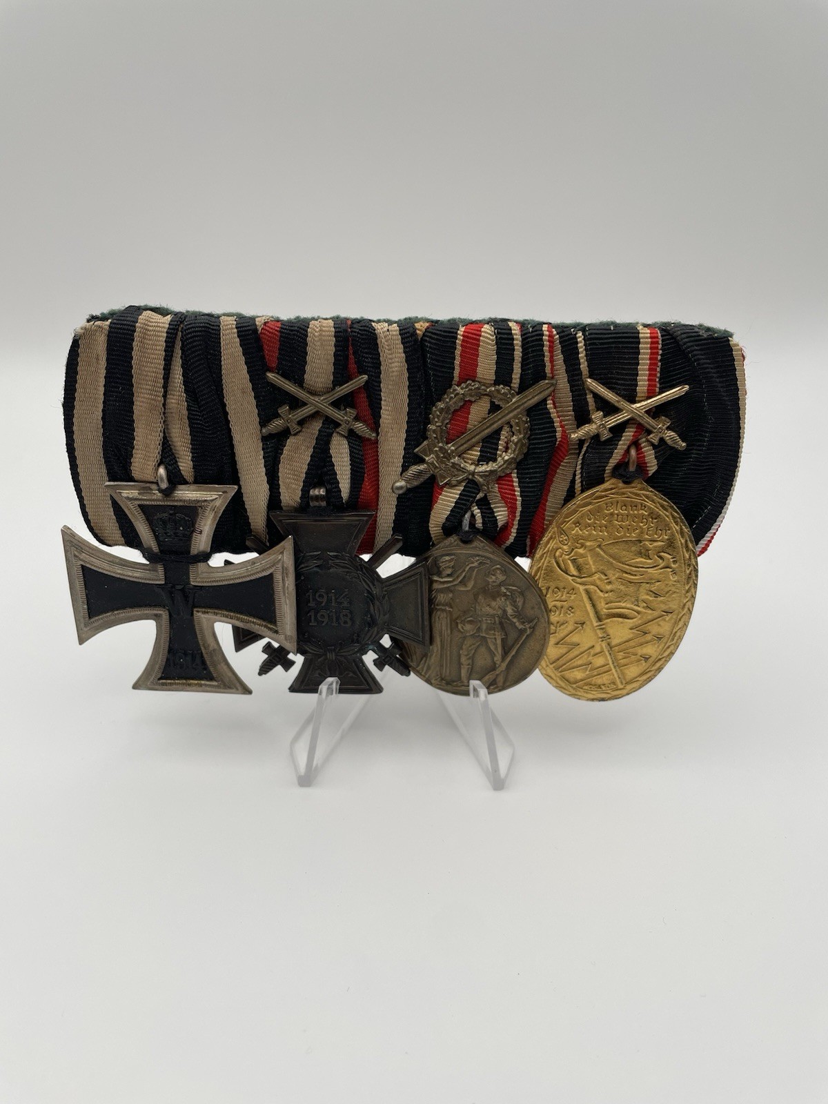 GORGEOUS WWI WW1 IMPERIAL GERMAN FOUR-PLACE MEDAL BAR IRON CROSS 2ND CLASS, ETC.