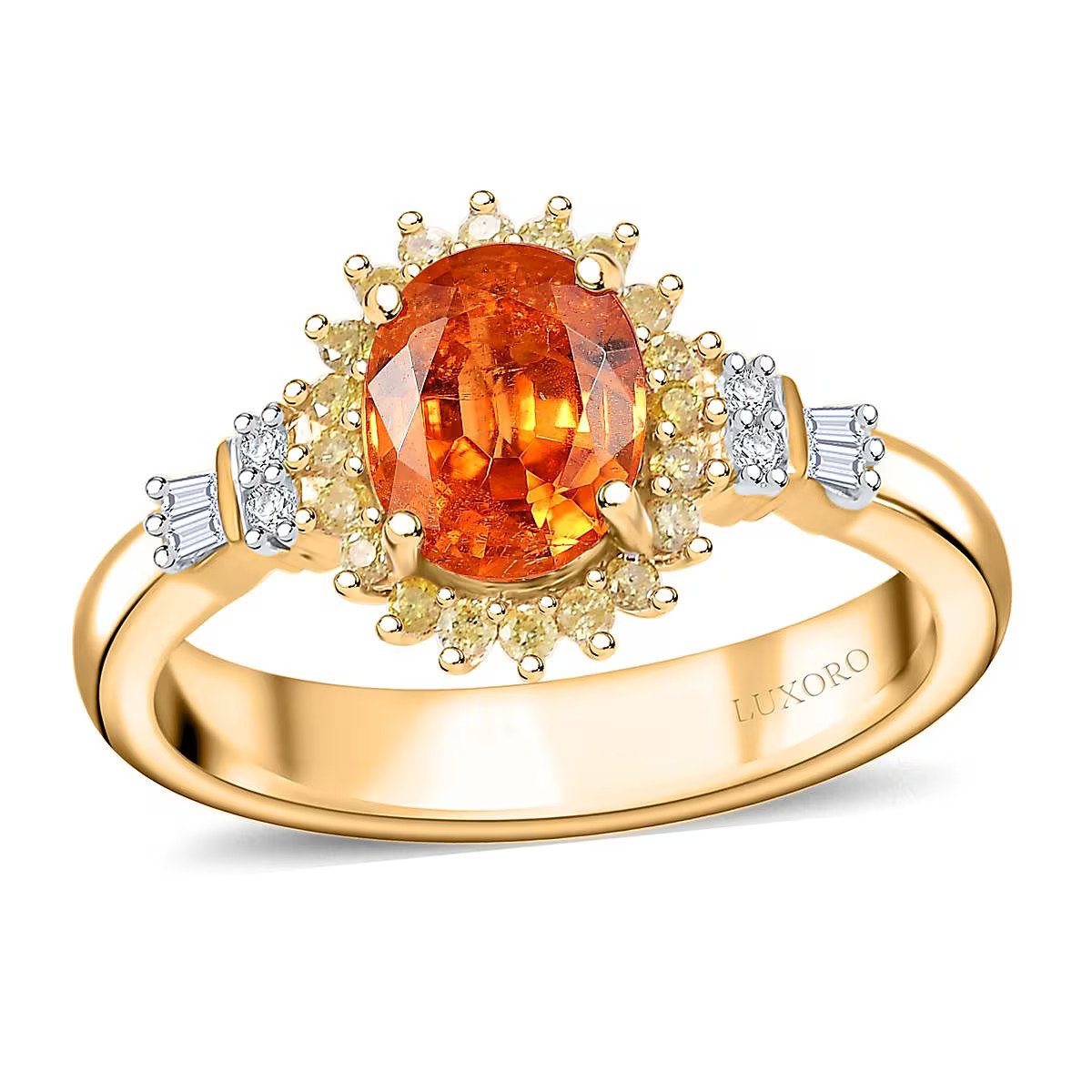 LUXORO AAA Garnet White Diamond Oval 14K Yellow Gold Halo Ring for Women