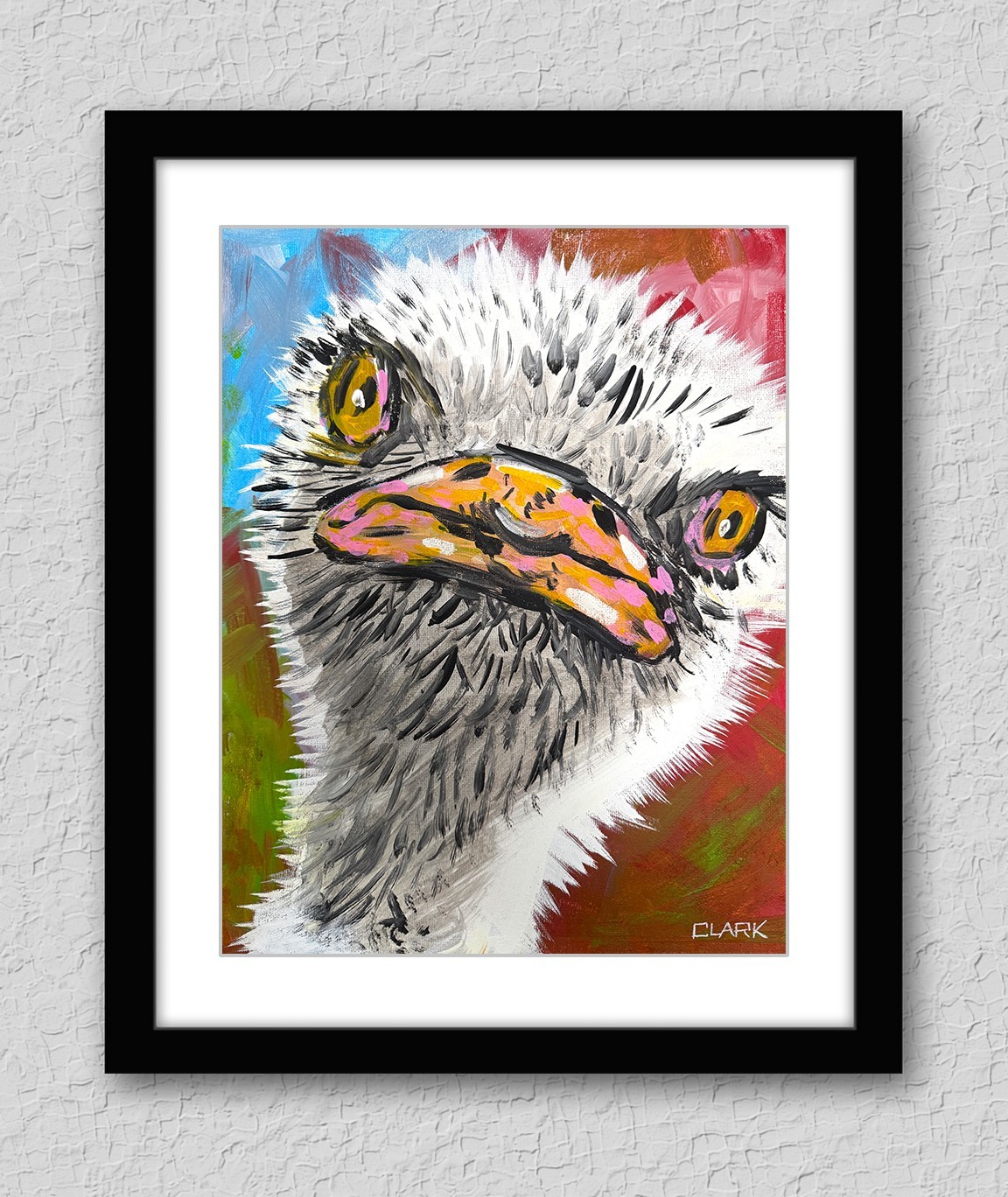 Original Expressionism Ostrich Head - Acrylic Painting 14x11\