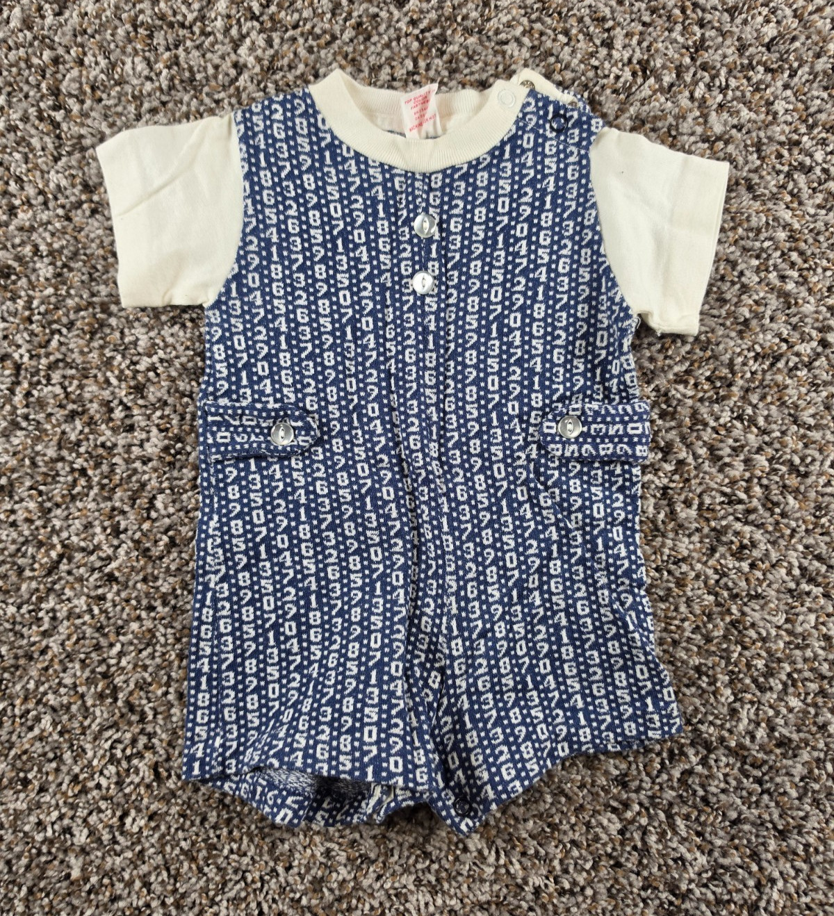 Vtg 1950s Buster Brown Baby Boys Sz 18M Romper Blue White Number Print