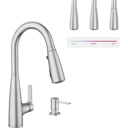 Moen Haelyn Pull-Down Sprayer Kitchen Faucet w LED Light ColorCue 87627EISRS