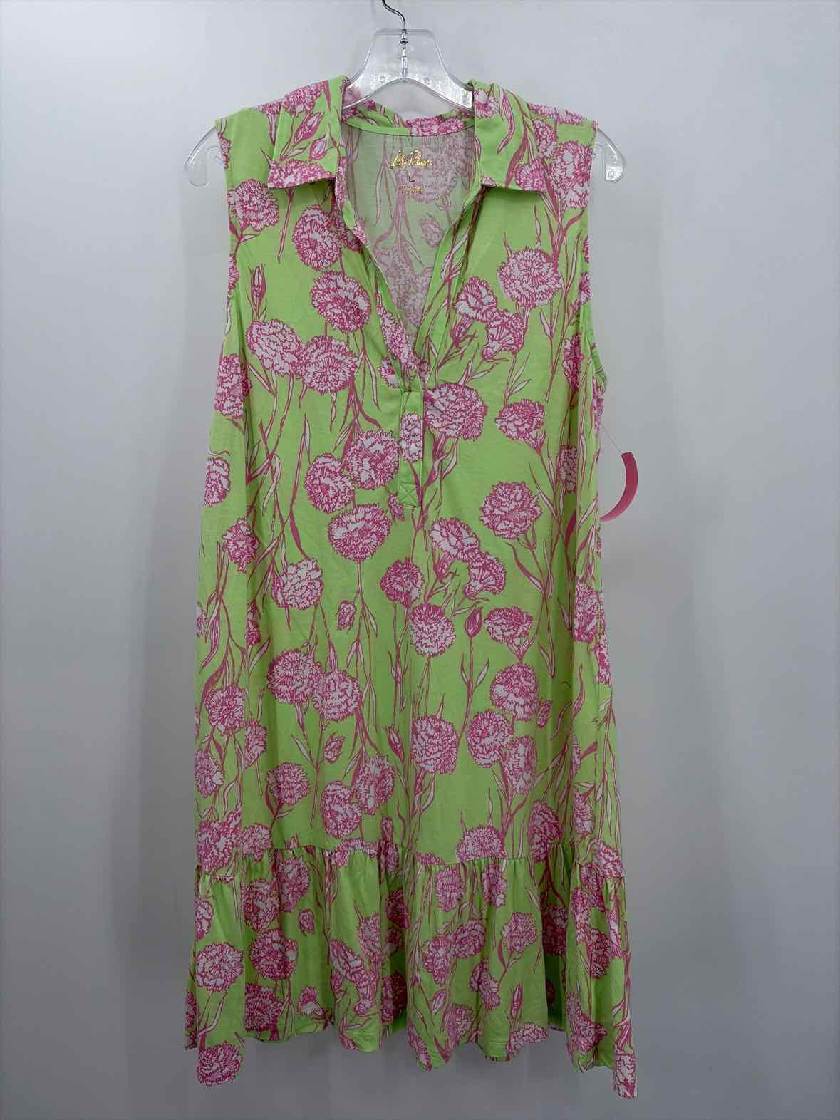 Pre-Owned Lilly Pulitzer Green Size Large Floral Short Sleeveless Dress