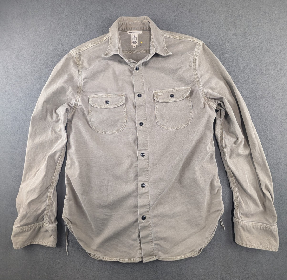 KATO Hiroshi Kato Brace Canvas Work Shirt Mens M Stone Gray Cotton Made USA VGUC