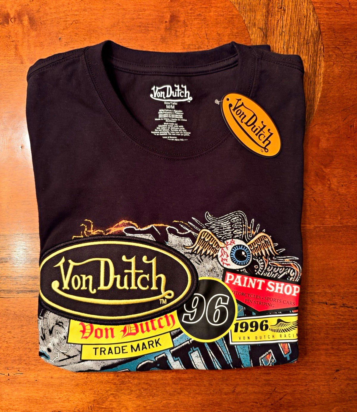 NWT Von Dutch Men\'s Black Embroidered Graphic T-Shirt Size M
