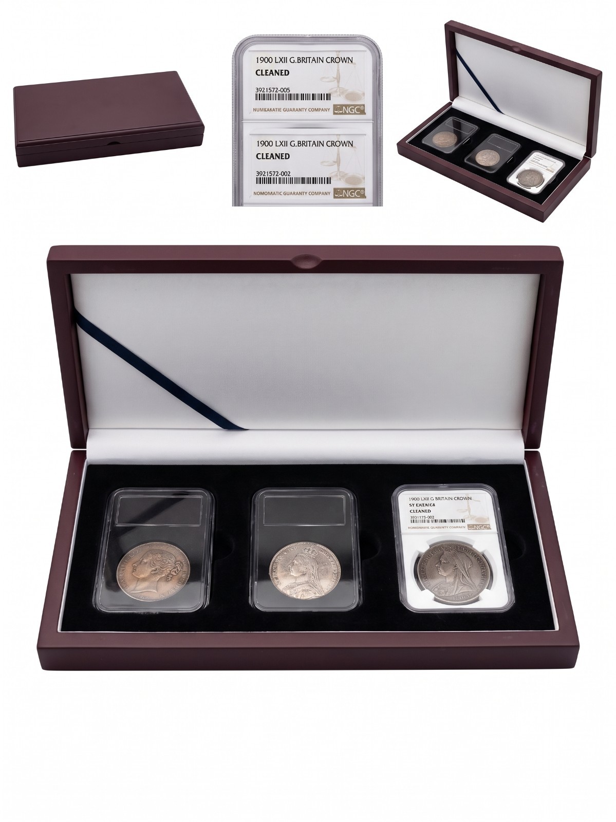 Queen Victoria 3-Coin Crown Type Set (1845, 1887, 1900) in Custom Wooden Present