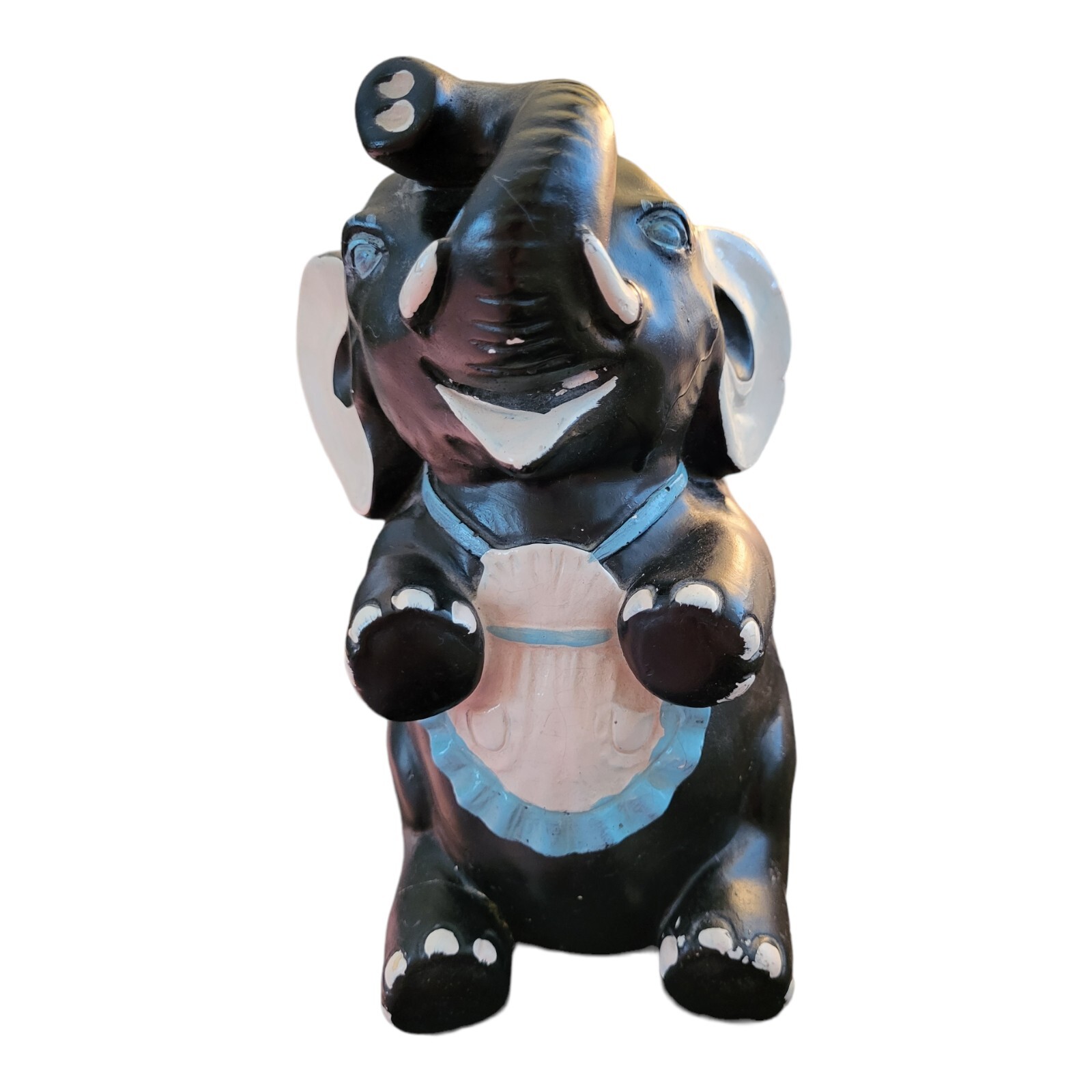 Vtg 1950’s Chalkware Black Elephant Coin Bank Made in USA