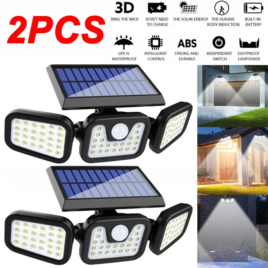 2 Pack Solar LED Motion Sensor Lights IP65 Waterproof Outdoor Security Wall