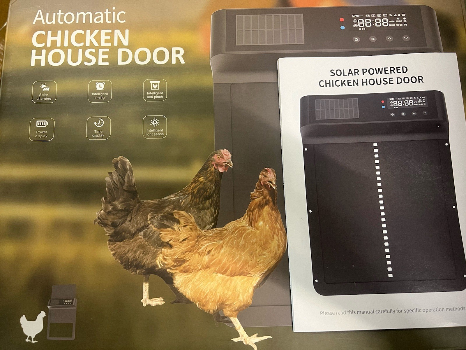 Automatic Chicken Door with Timer & Light Sensor- solar power 14.4x10.7