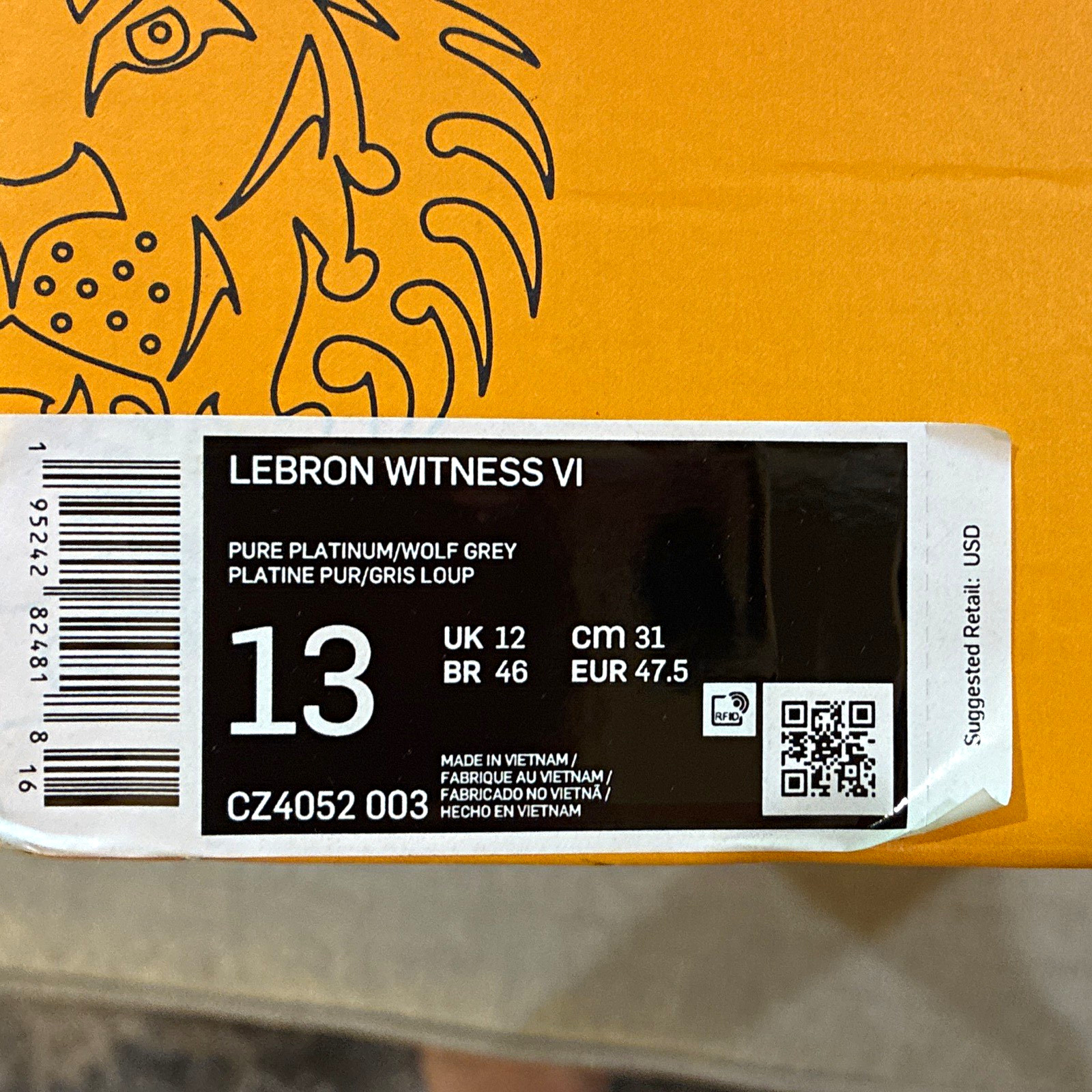 Nike LeBron Witness 6 Men\'s Lace Up Low Top Pure Platinum CZ4052-003 2021