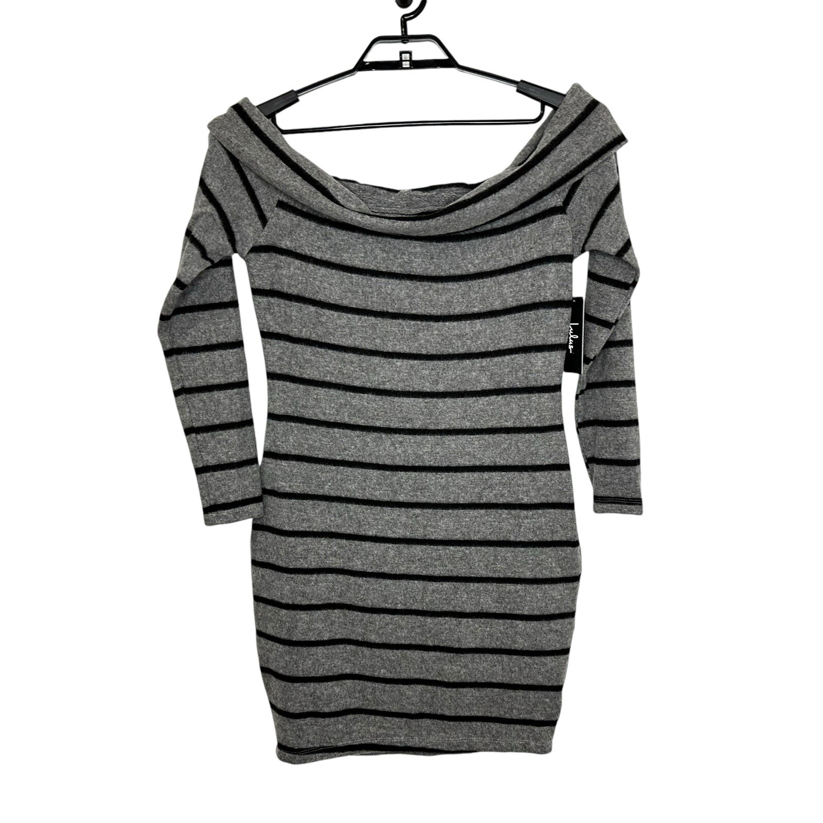 Lulus Womens Nella Rust Striped Off the Shoulder Sweater Dress Sz XL Gray Black Lulus Womens Nella Rust Striped Off the Shoulder Sweater Dress Sz XL Gray Black