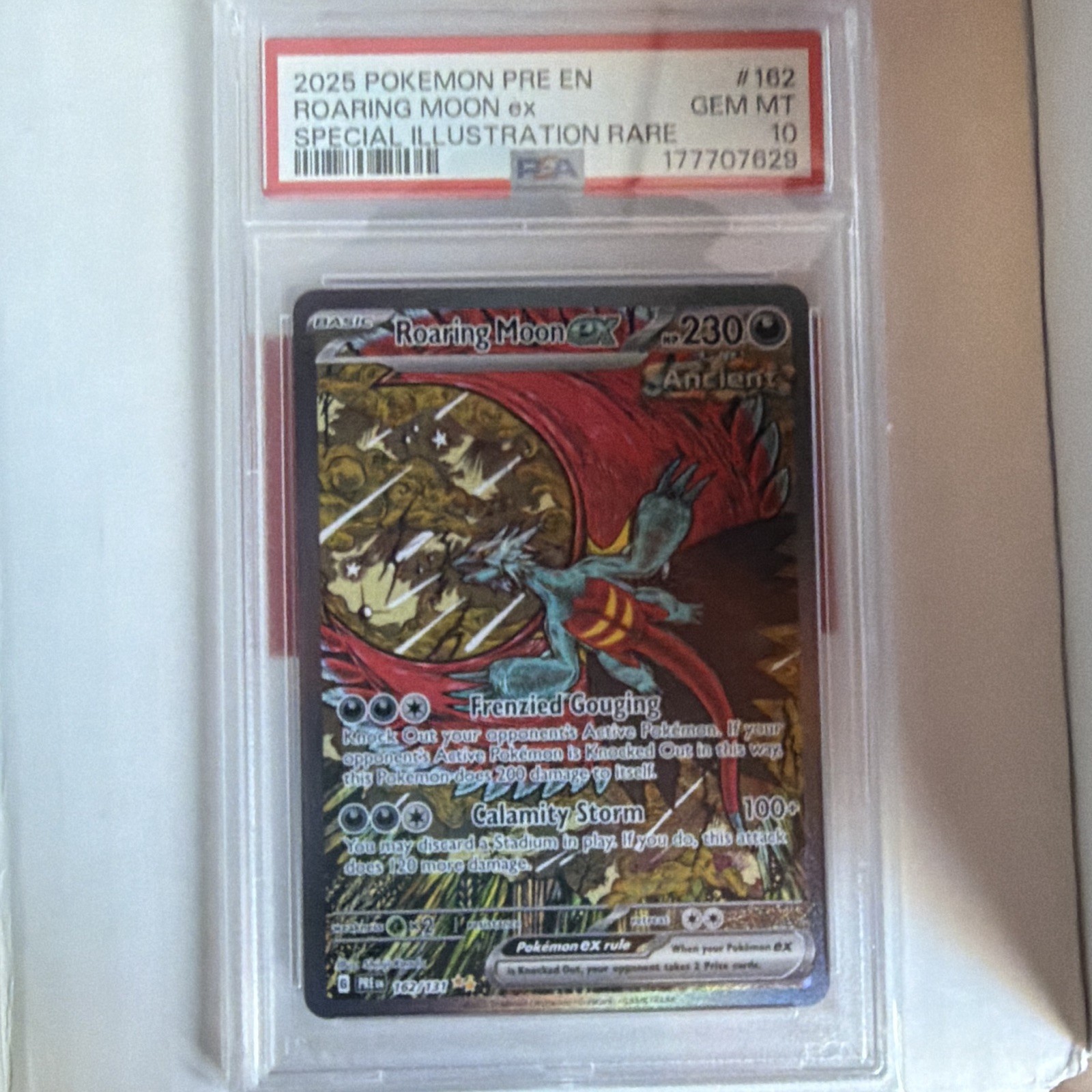 Pokemon 2025 Roaring Moon ex 162/131 Prismatic Evolutions SIR Holo Gem MT PSA 10