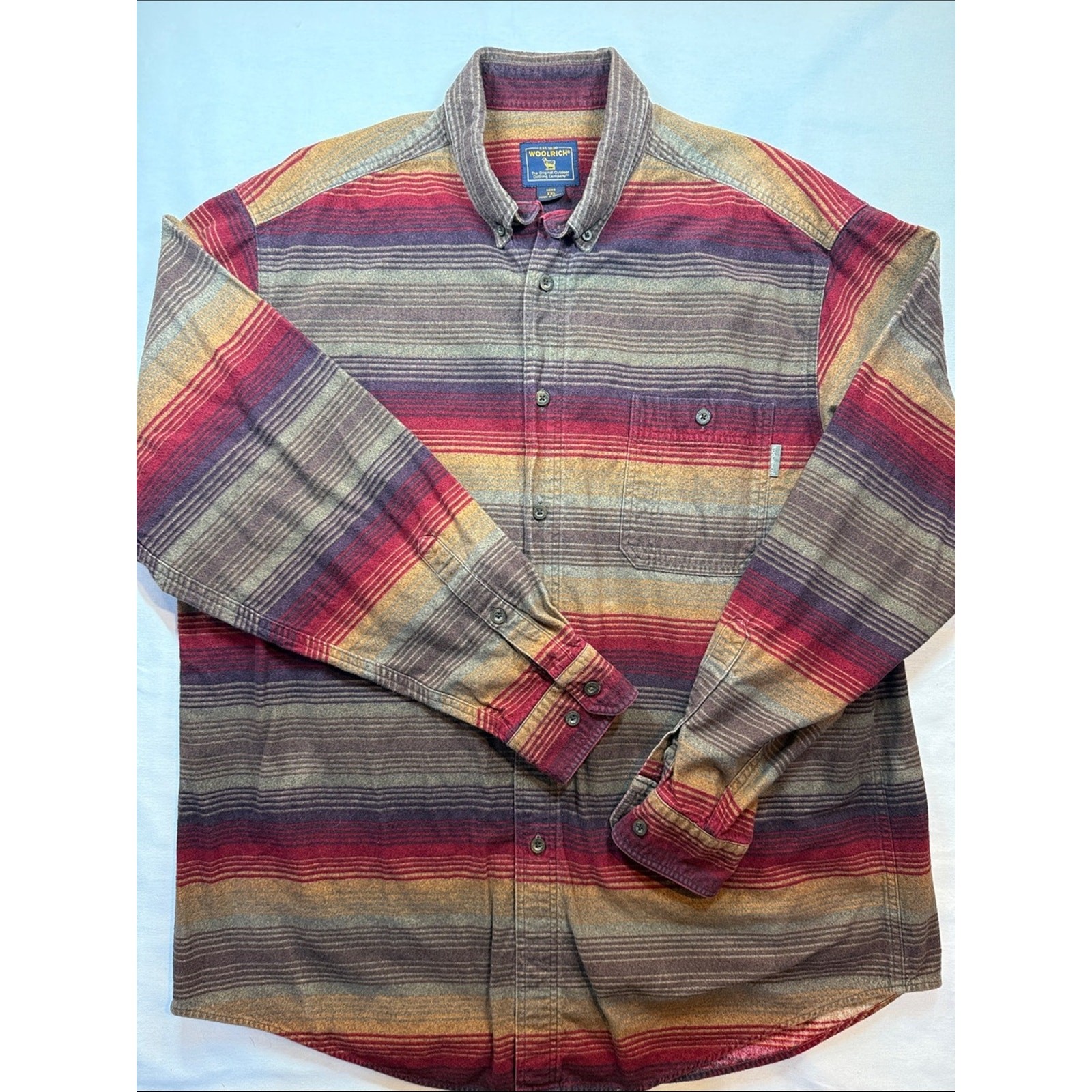 Woolrich Flannel Button Up Shirt Blanket Stripe Gorpcore Multicolor XXL