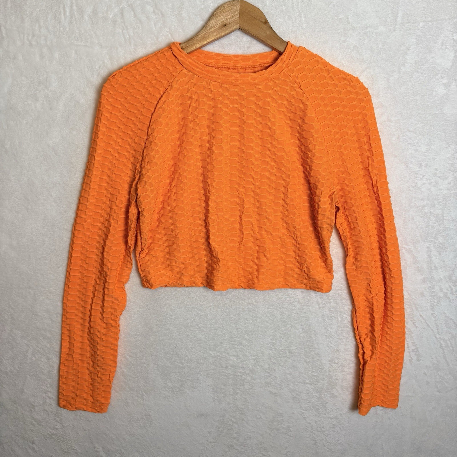 Shein orange textured crop top XL long sleeve stretch gym activewear