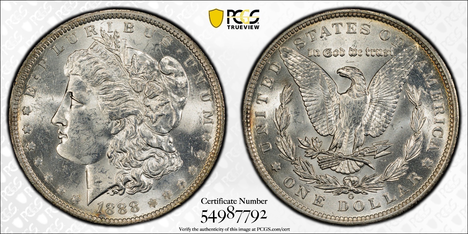 1888 O MORGAN SILVER DOLLAR PCGS MS63****RIM TONE/JUST GRADED GOLD SHIELD